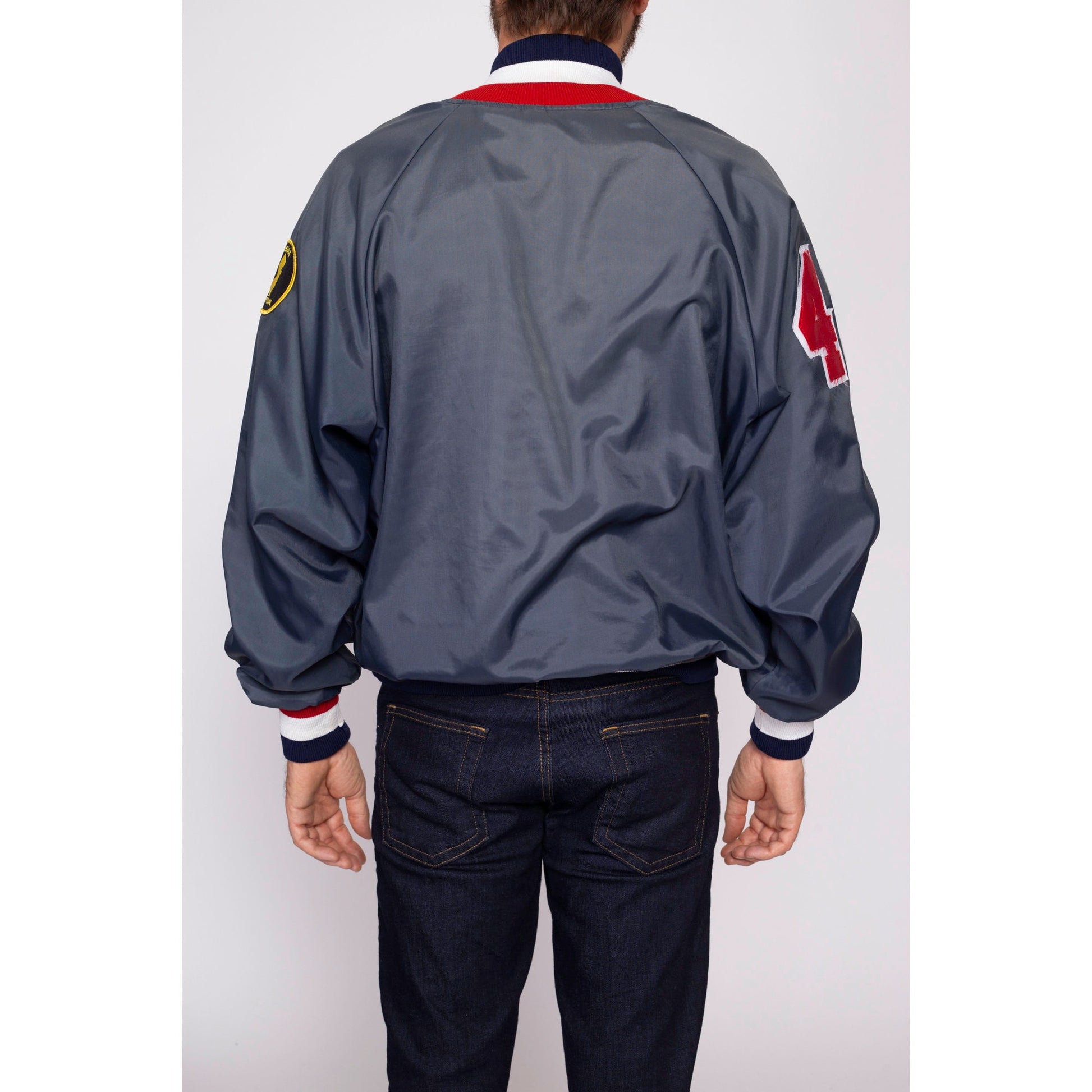 80s Athletic Pullover Windbreaker - Men's Large | Vintage New Jersey NJSIAA Patch Lightweight Zip Up Striped Trim Jacket