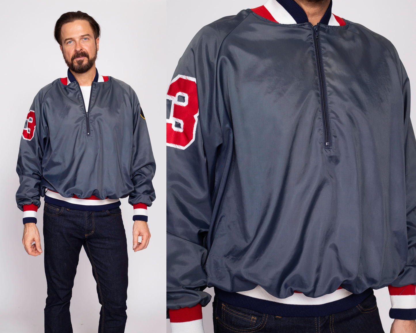 80s Athletic Pullover Windbreaker - Men's Large | Vintage New Jersey NJSIAA Patch Lightweight Zip Up Striped Trim Jacket