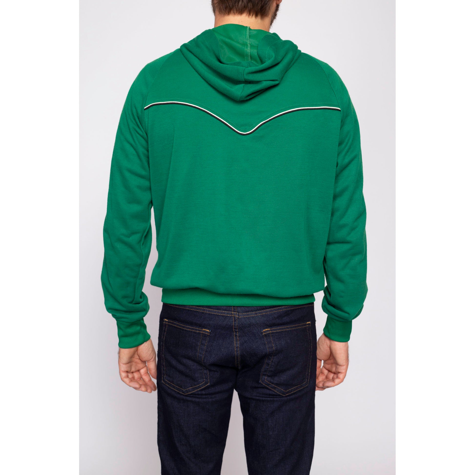 70s 80s Kelly Green Hoodie - Men's Medium | Vintage Swingster Zip Up Hooded Sweatshirt Track Jacket