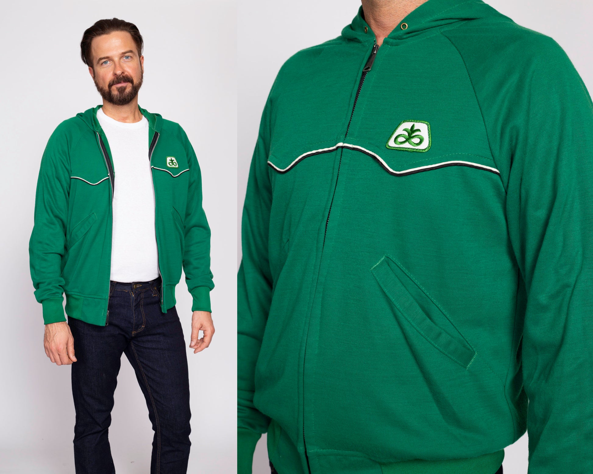 70s 80s Kelly Green Hoodie - Men's Medium | Vintage Swingster Zip Up Hooded Sweatshirt Track Jacket