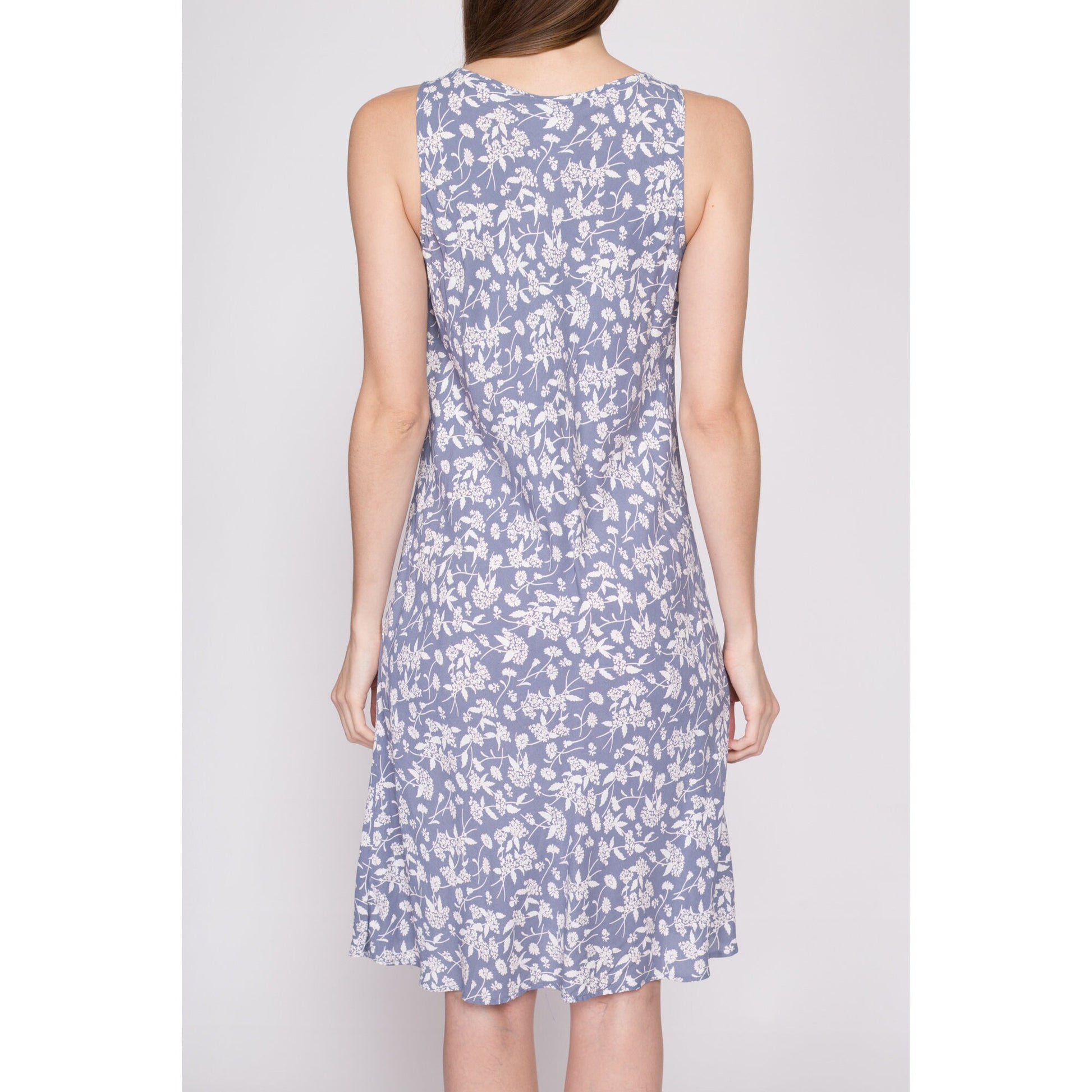 M| Vintage Laura Ashley Floral Sundress - Medium | 90s Y2K Periwinkle Blue Bias Cut Sleeveless Tank Dress