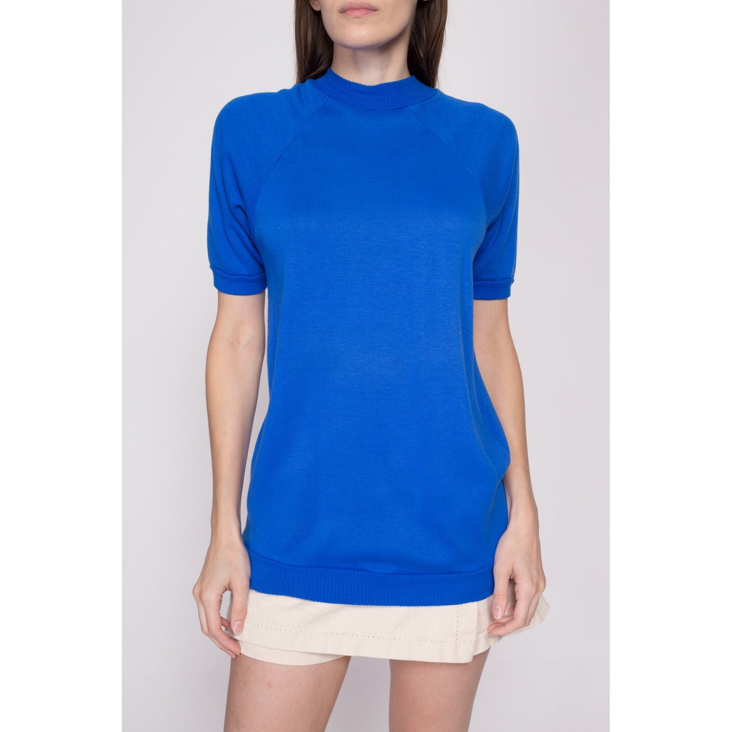 M| 70s Royal Blue Short Sleeve Sweatshirt - Unisex Medium | Vintage Soft Raglan Shirt