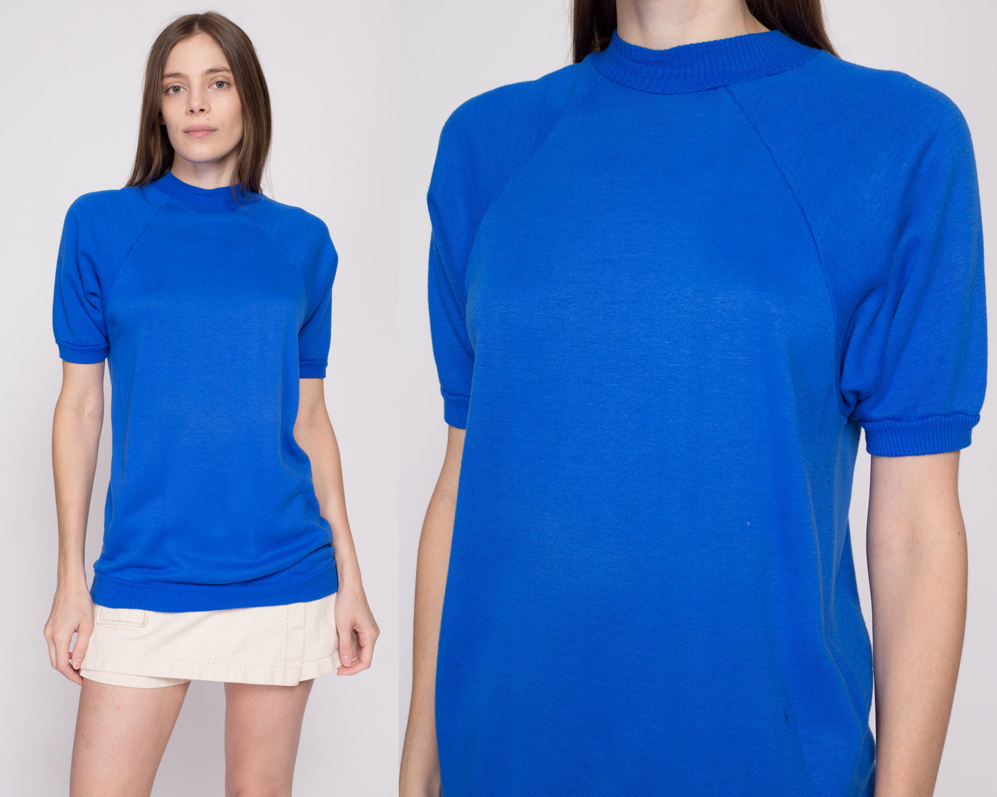 M| 70s Royal Blue Short Sleeve Sweatshirt - Unisex Medium | Vintage Soft Raglan Shirt