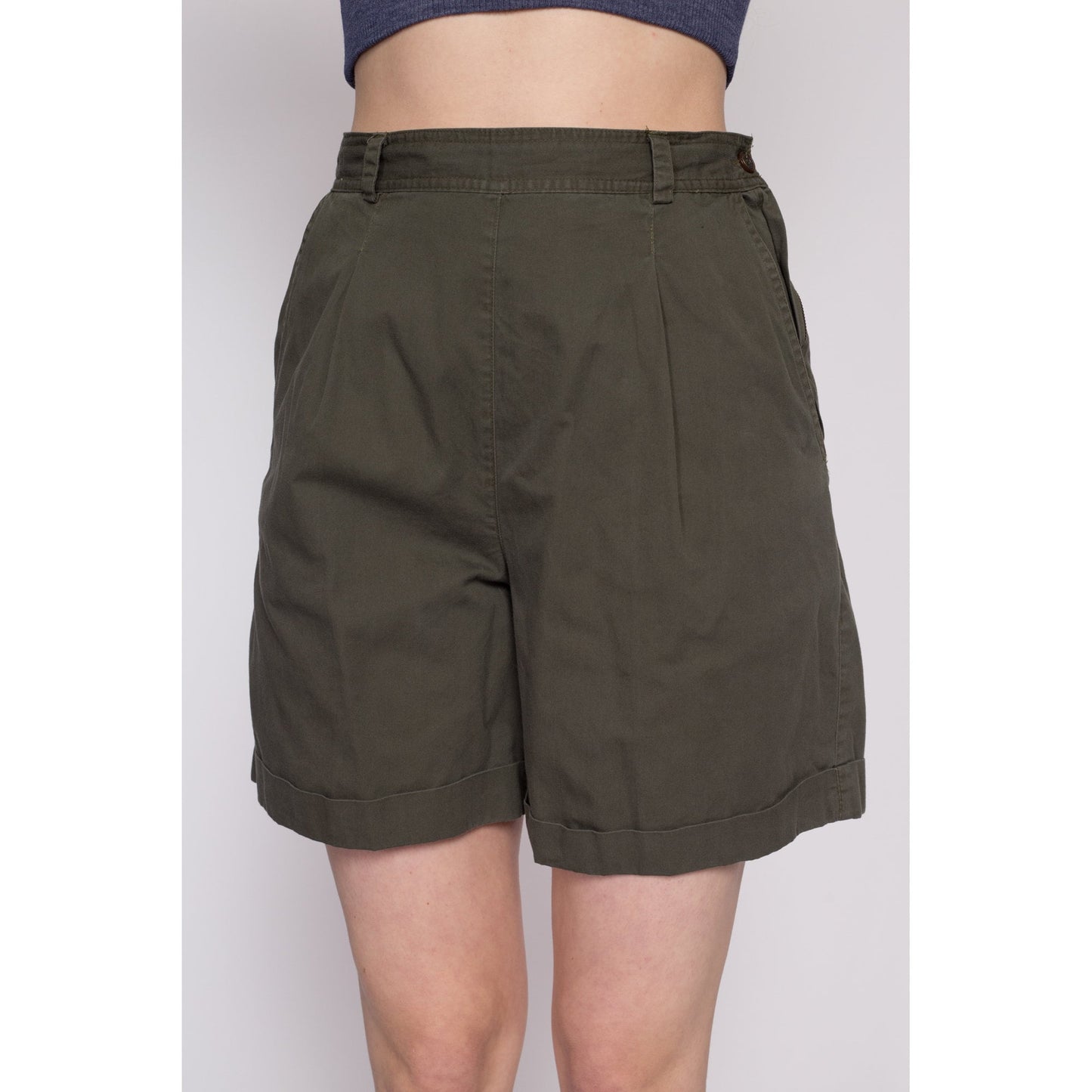 90s Olive High Waisted Pleated Shorts - Medium, 27.5" | Vintage White Stag Cuffed Mom Shorts