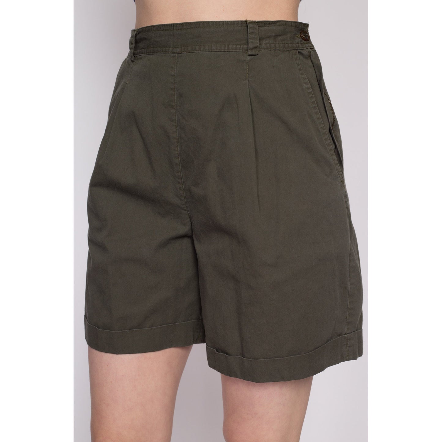 90s Olive High Waisted Pleated Shorts - Medium, 27.5" | Vintage White Stag Cuffed Mom Shorts