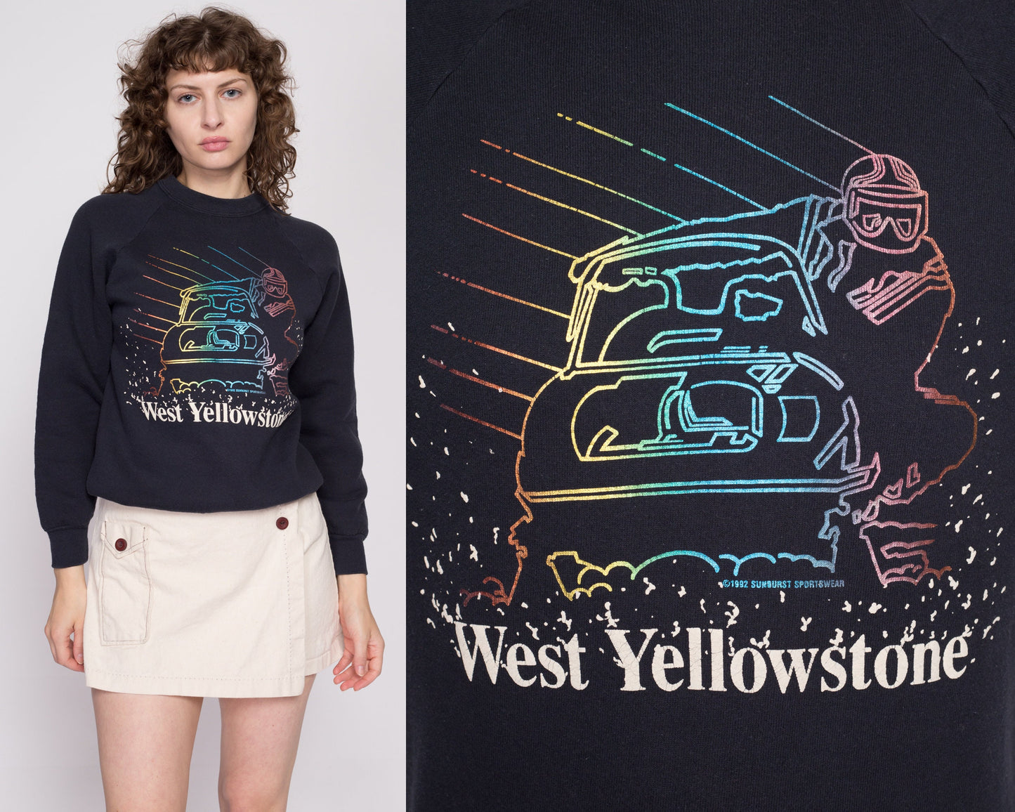 M| 90s West Yellowstone Snowmobile Sweatshirt - Medium | Vintage Black Raglan Sleeve Montana Racing Graphic Crewneck