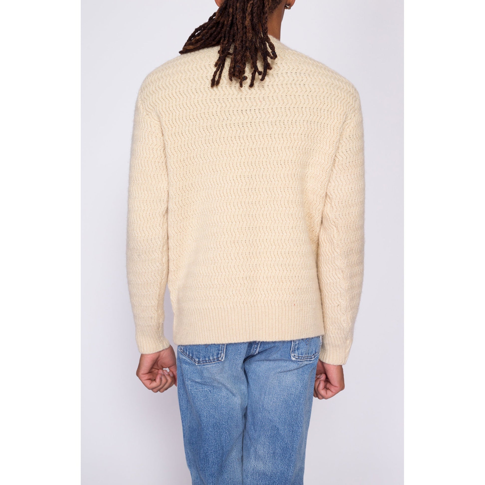 70s Pendleton Cream Wool Sweater - Men's Medium | Vintage Scalloped Knit Pullover Jumper