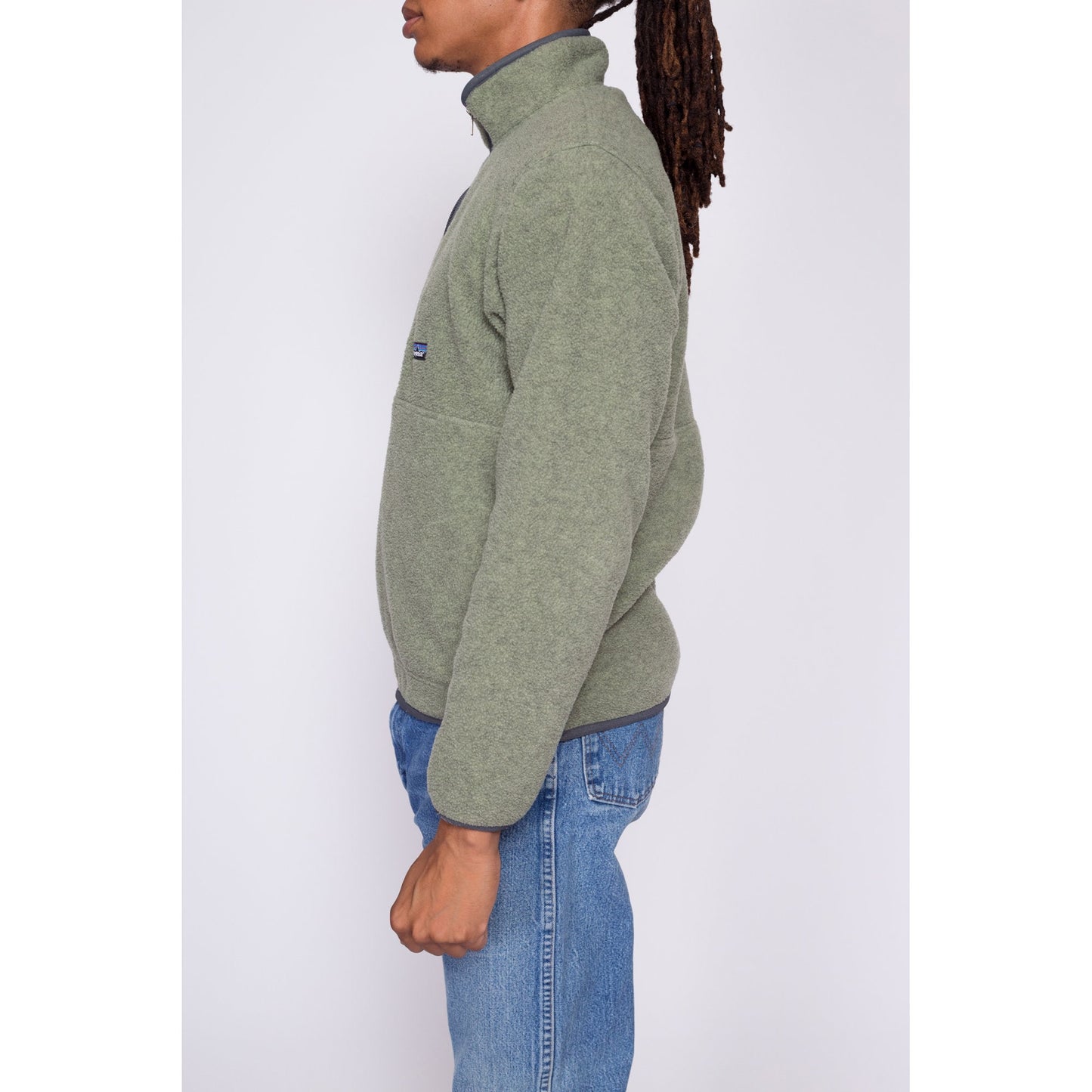 Vintage Patagonia Sage Green Synchilla Fleece Half Zip Sweatshirt - Men's Small | 90s Y2K Zip Front High Neck Plain Pullover
