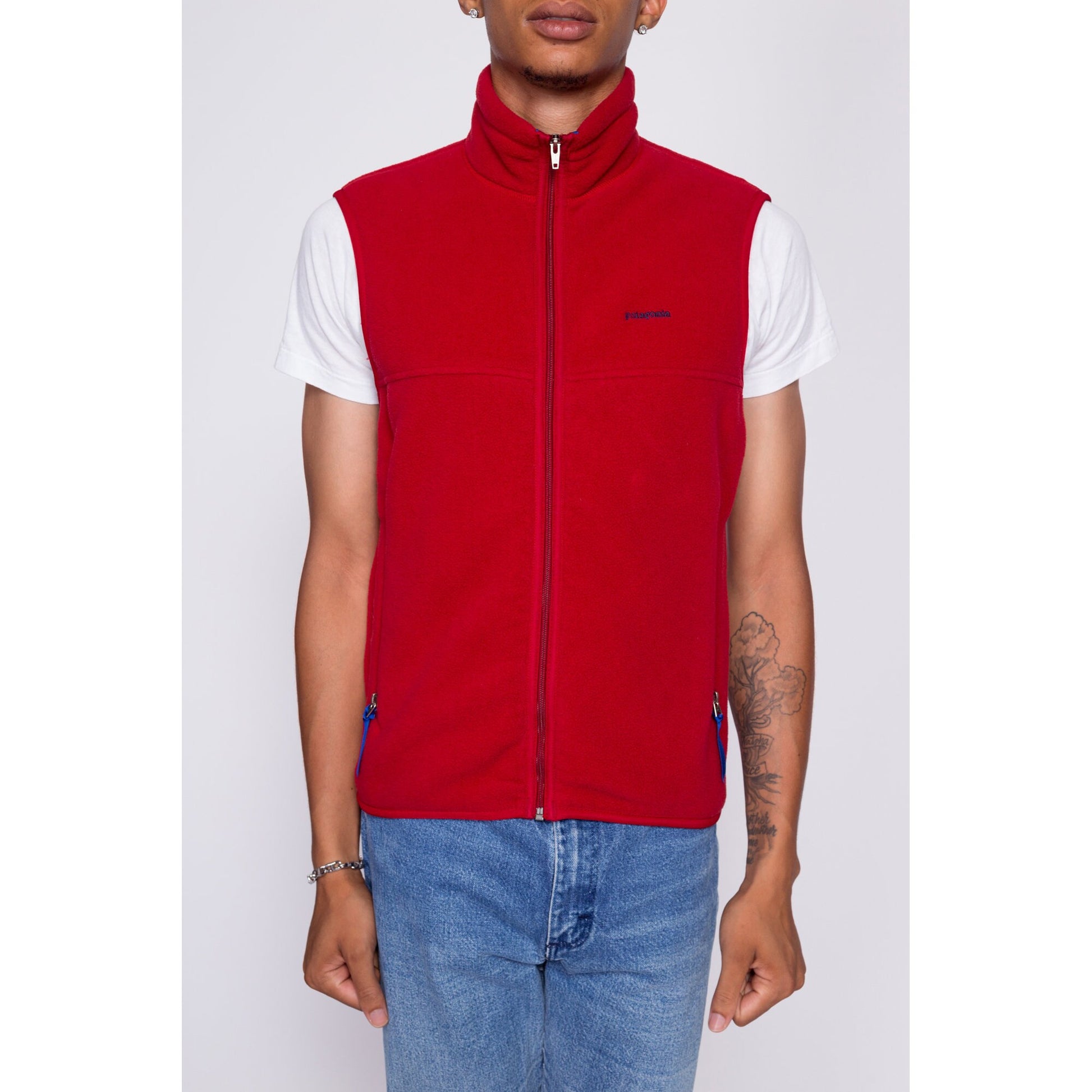 90s Patagonia Synchilla Red Fleece Vest - Men's Small | Vintage Zip Front Sleeveless Lightweight Jacket
