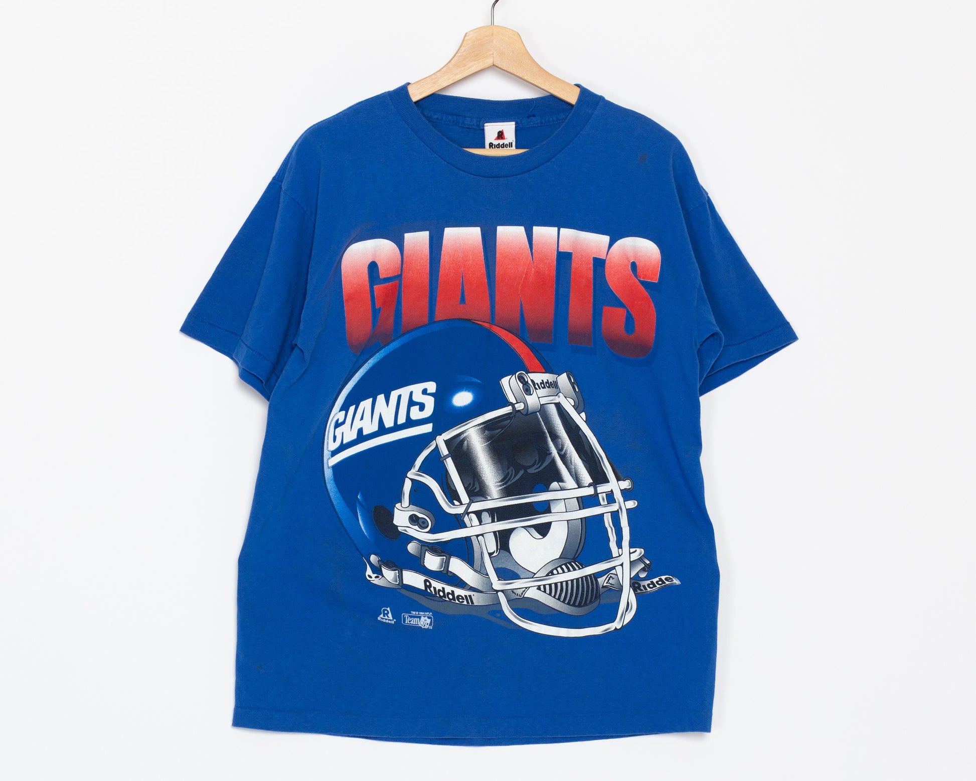 90s New York Giants Rodney Young Autograph T Shirt - Men's Large | Vintage Blue NFL Football Helmet Graphic Tee