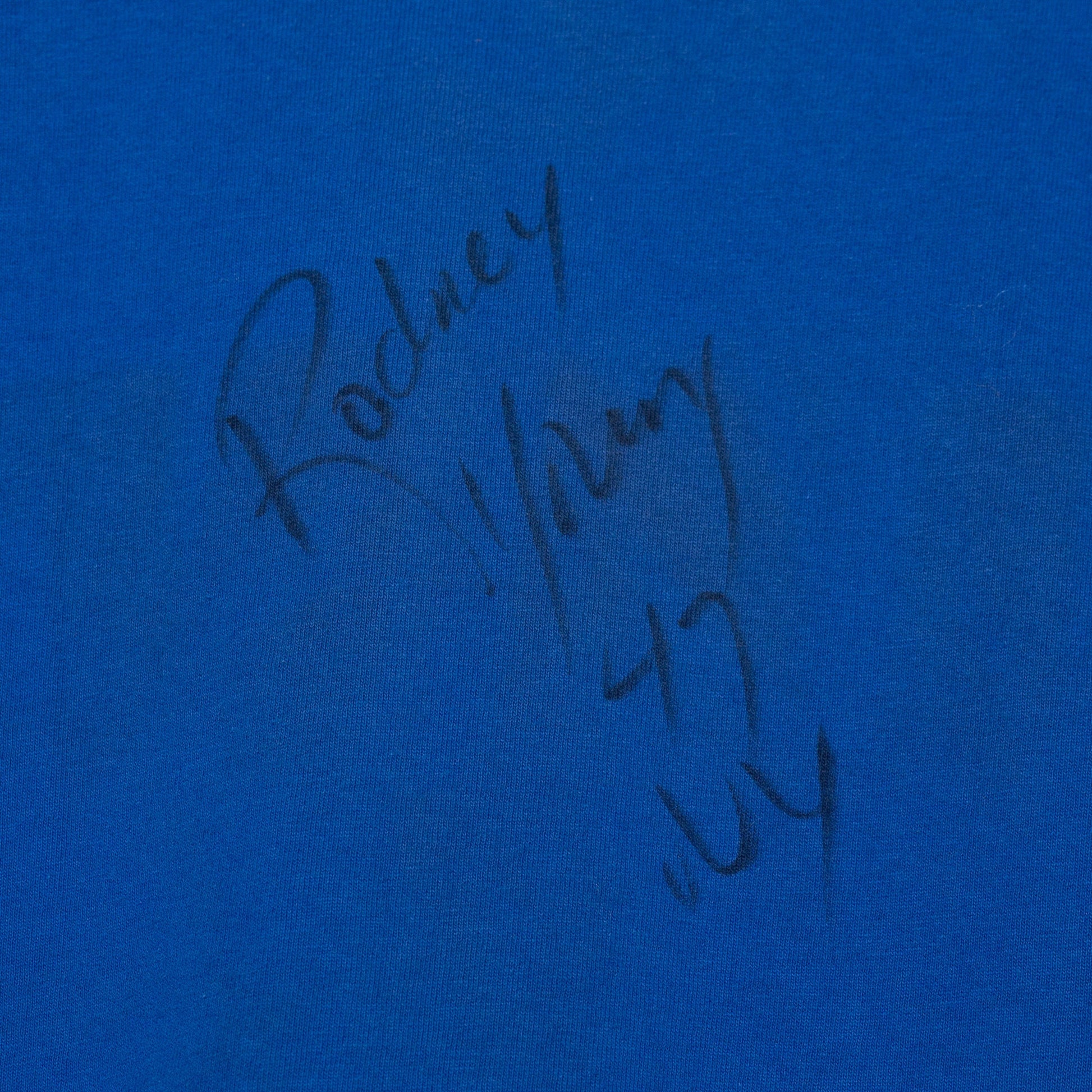 90s New York Giants Rodney Young Autograph T Shirt - Men's Large | Vintage Blue NFL Football Helmet Graphic Tee