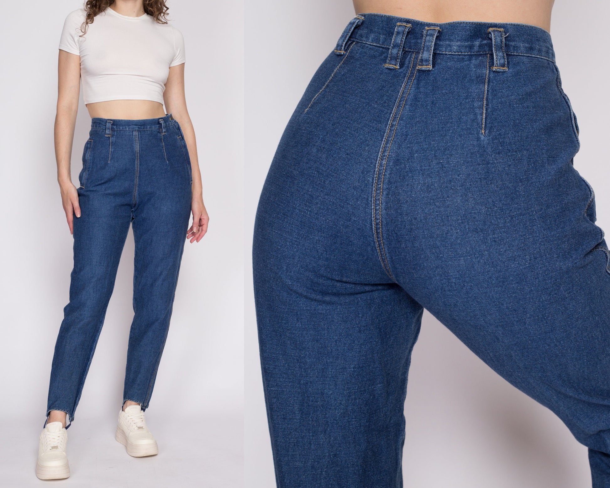 M| 90s Lizwear Stirrup Side Zip Jeans - Medium, 28" | Vintage High Waisted Dark Wash Stretchy Slim Ankle Jeans