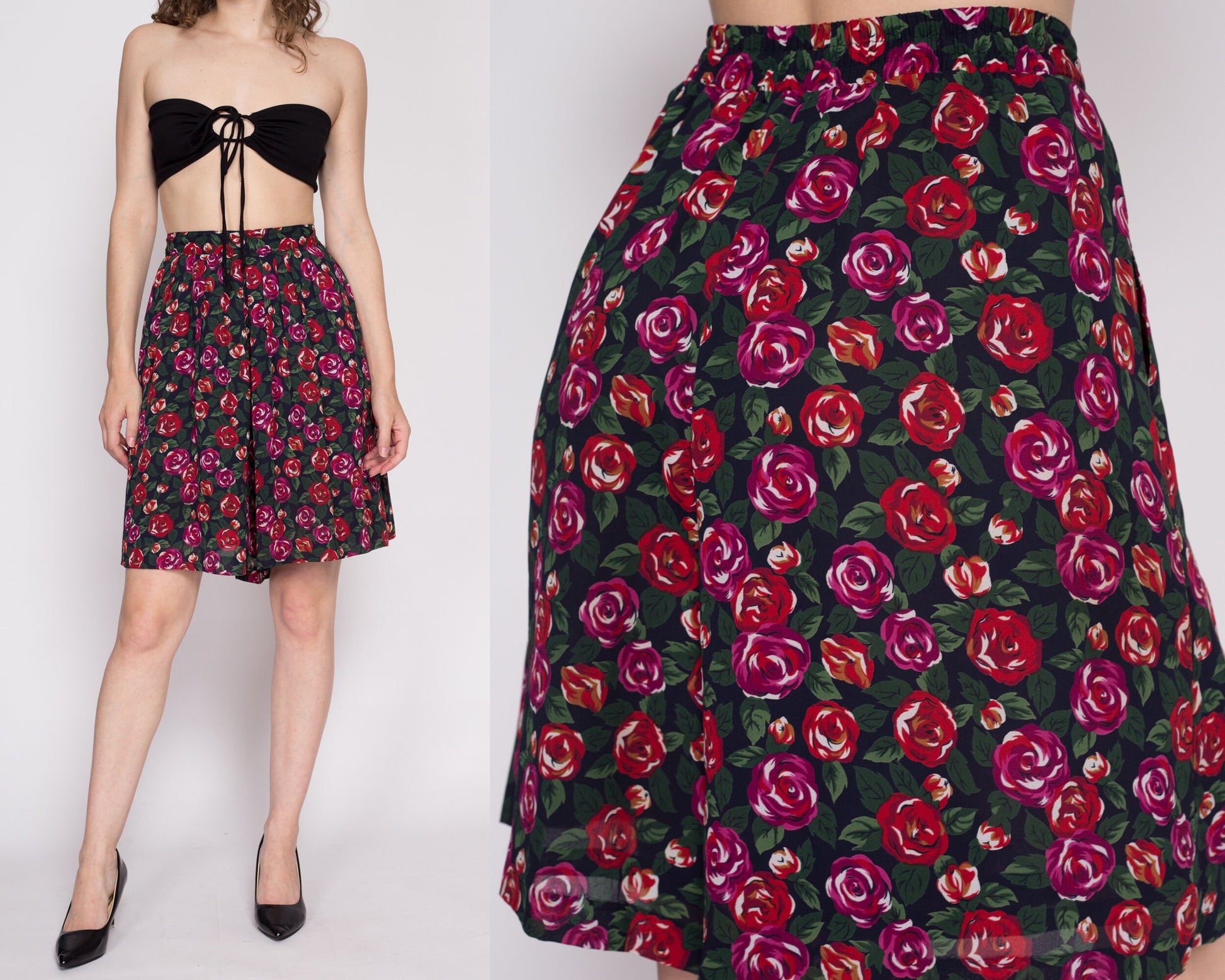 L| 90s Flowy Floral Lounge Shorts - Large | Vintage Boho High Waisted Wide Leg Shorts