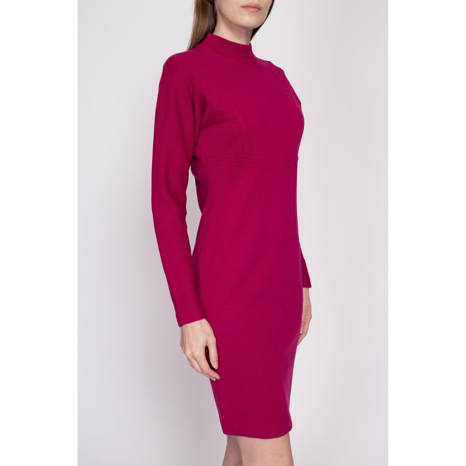 80s Magenta Knit Mini Sweater Dress - Small 80s Magenta Knit Mini Sweater Dress - Small