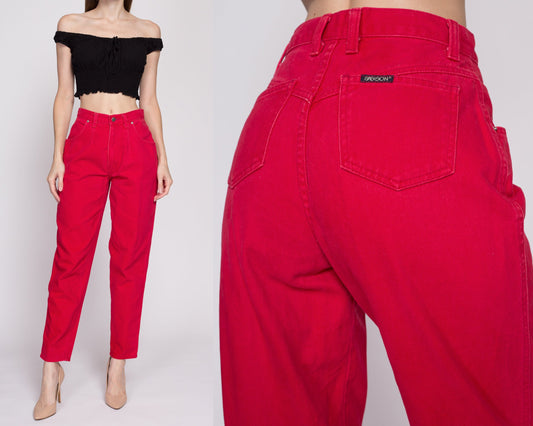 S| 90s Sassoon Red High Waisted Jeans - Small, 26" | Vintage Soft Denim Pleated Tapered Leg Mom Jeans