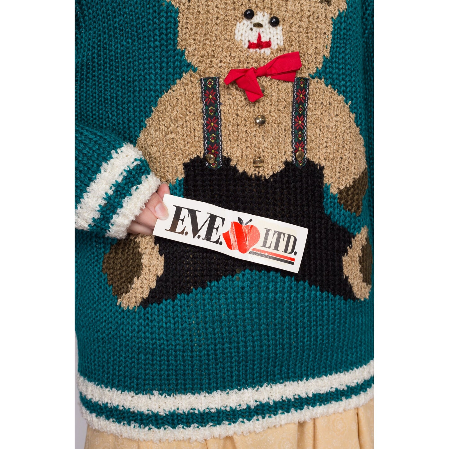 2X| 80s Teddy Bear Novelty Sweater, Deadstock - 2X | Vintage Green Knit Cute Animal Pullover Jumper