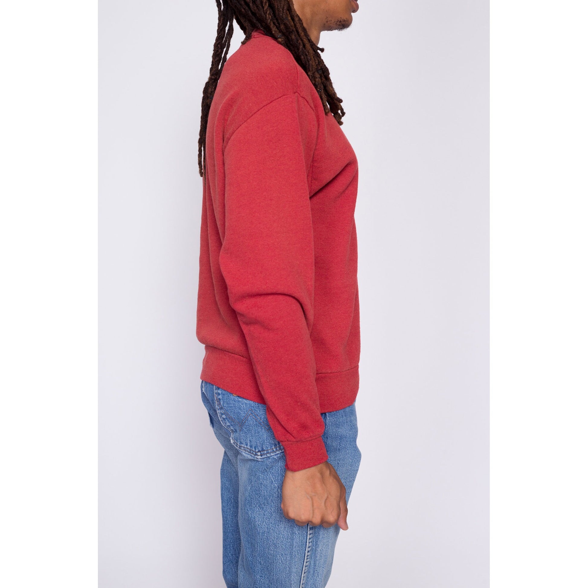 90s Faded Red Crewneck Sweatshirt - Men's Medium | Vintage Made In USA Jerzees Plain Pullover Crew Neck