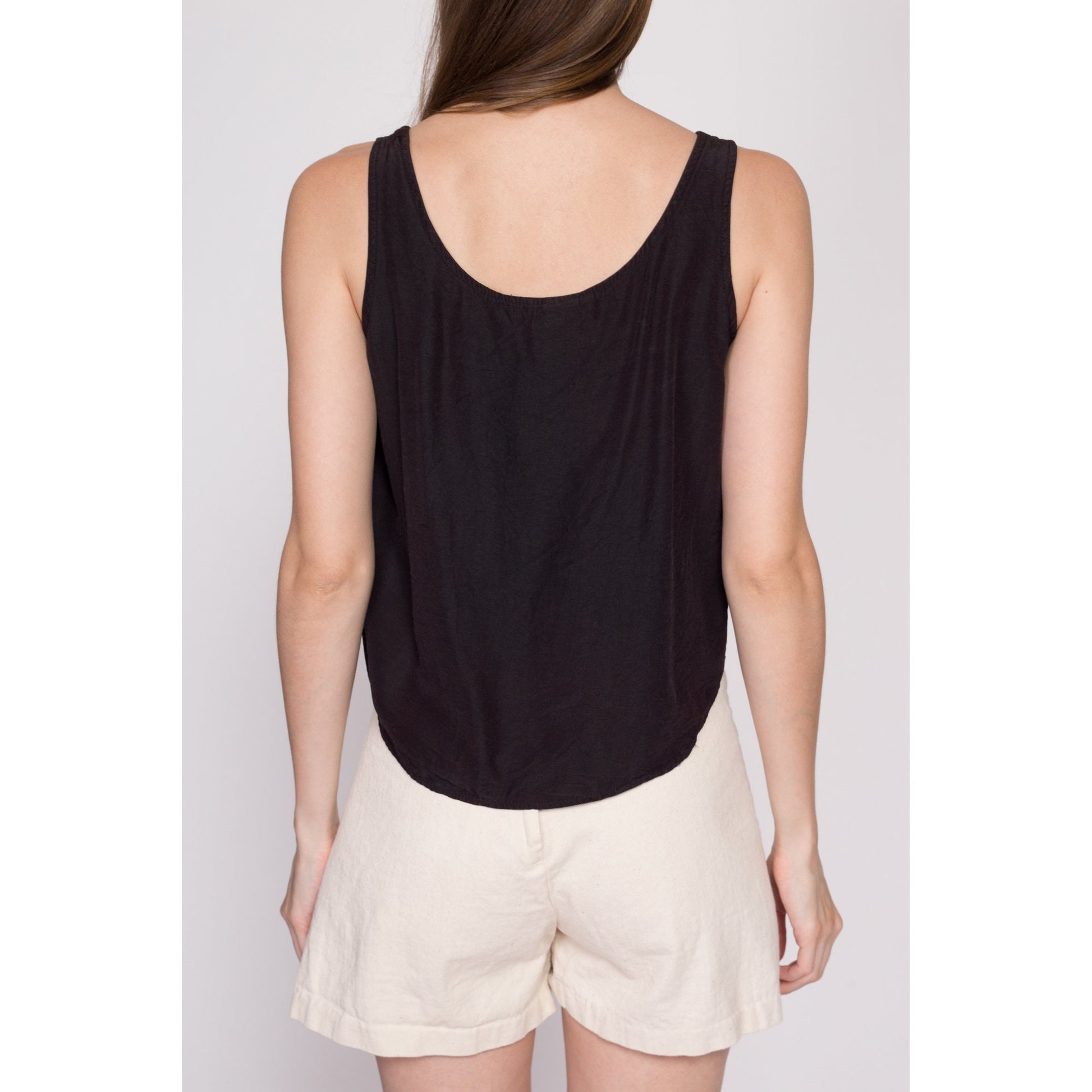 S| 90s Minimalist Scoop Neck Tank - Small | Vintage Faded Black Sleeveless Top