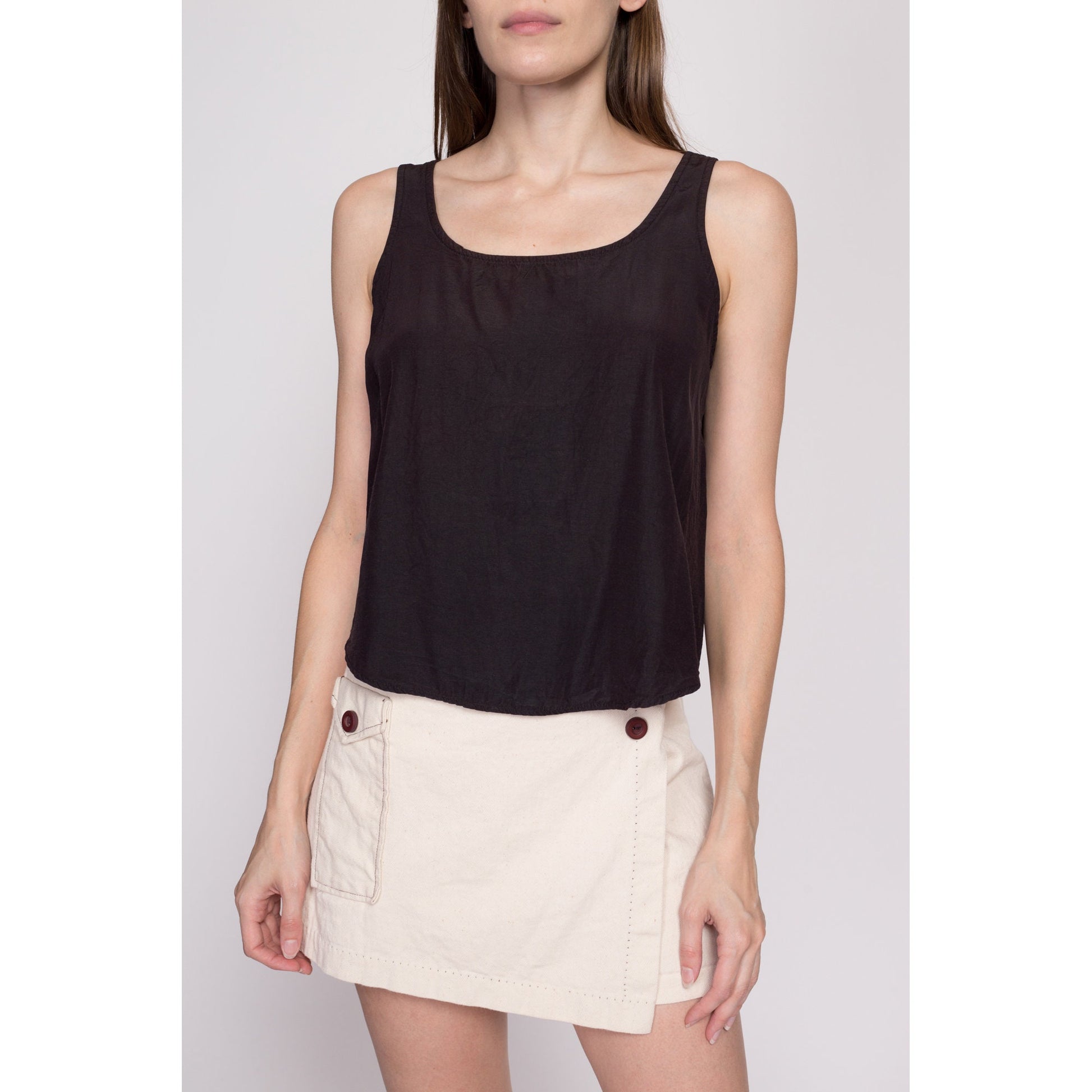 S| 90s Minimalist Scoop Neck Tank - Small | Vintage Faded Black Sleeveless Top