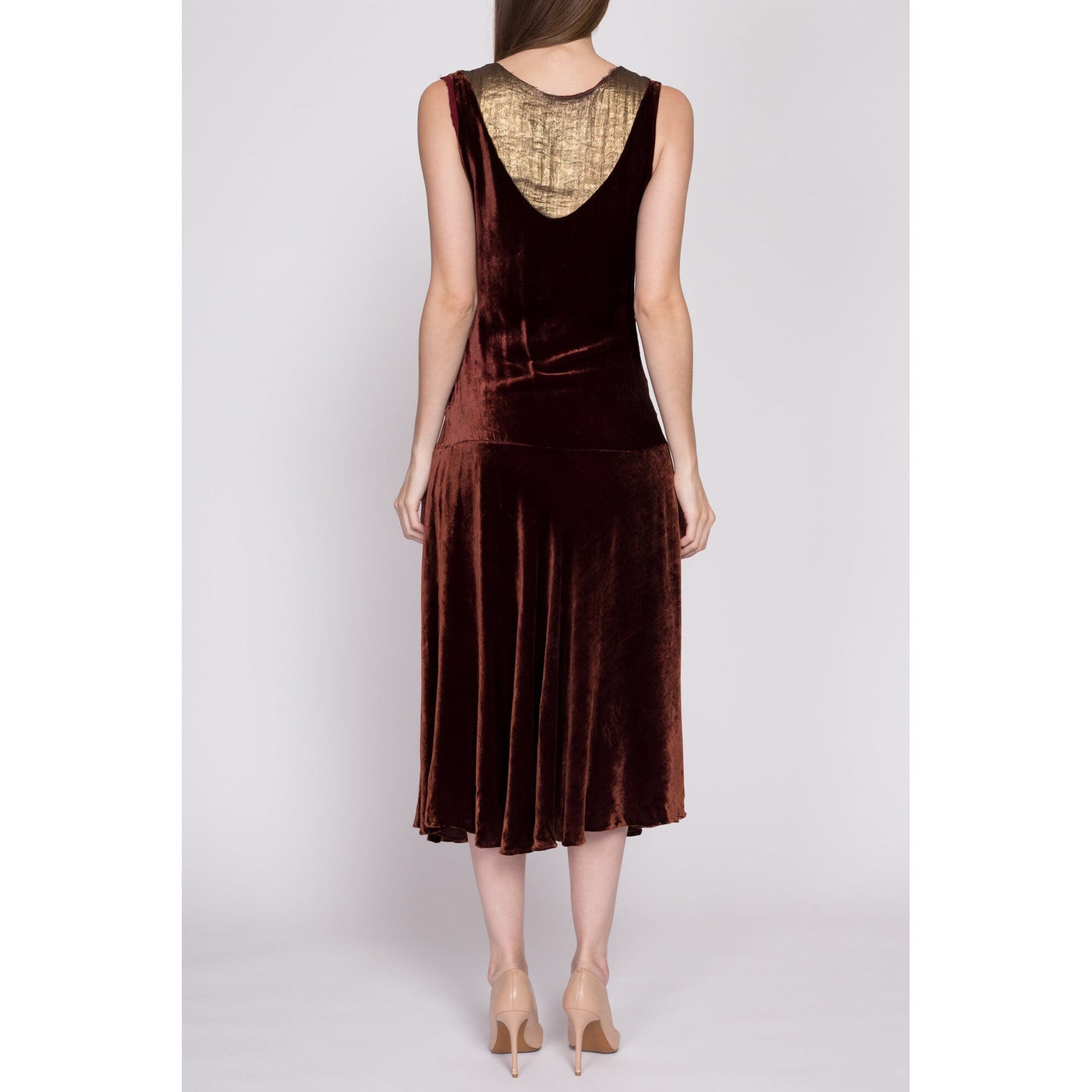 S| 1920s Silk Velvet Lamé Dress & Jacket Set - Small | Antique 20s True Vintage Midi Dress Two Piece Matching Outfit