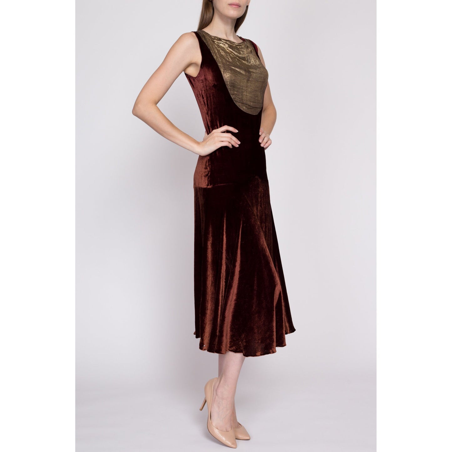 S| 1920s Silk Velvet Lamé Dress & Jacket Set - Small | Antique 20s True Vintage Midi Dress Two Piece Matching Outfit