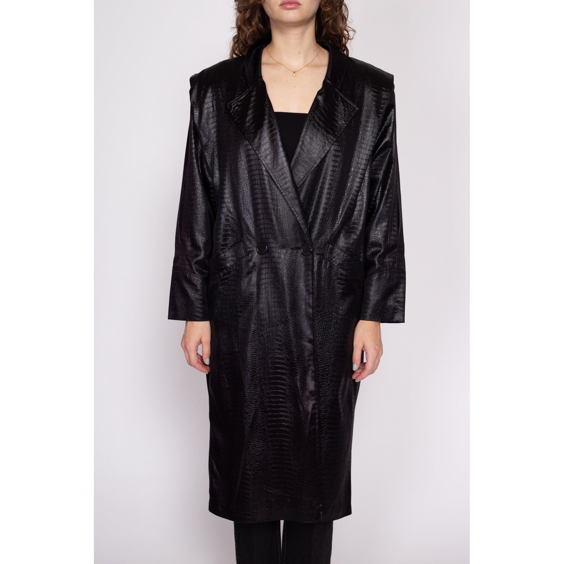 Flying Apple Vintage 80s Faux Crocodile Trench Coat