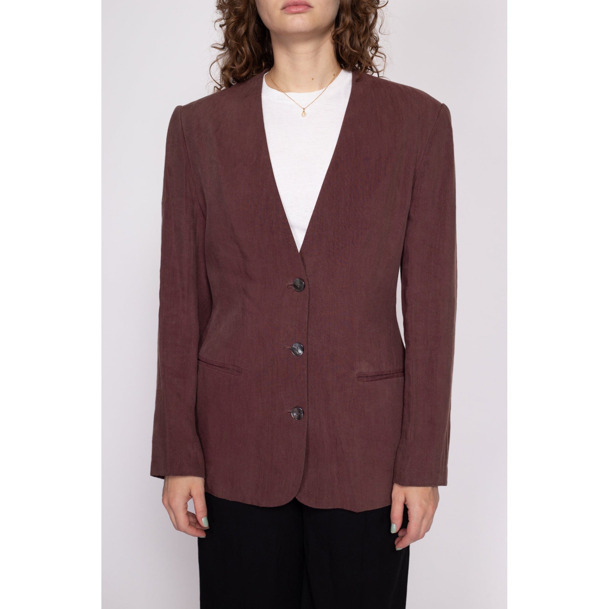 M| 90s Banana Republic Plum Linen Blazer - Medium | Vintage Oversized Button Up Jacket