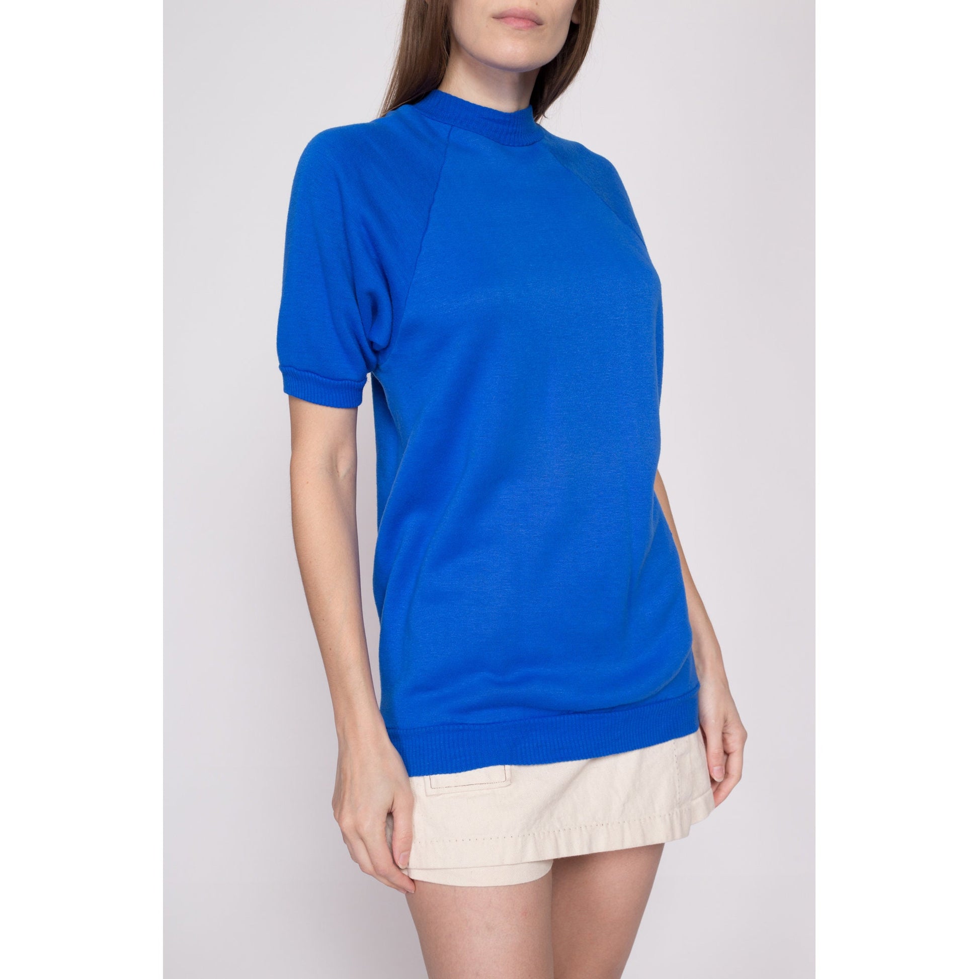 M| 70s Royal Blue Short Sleeve Sweatshirt - Unisex Medium | Vintage Soft Raglan Shirt
