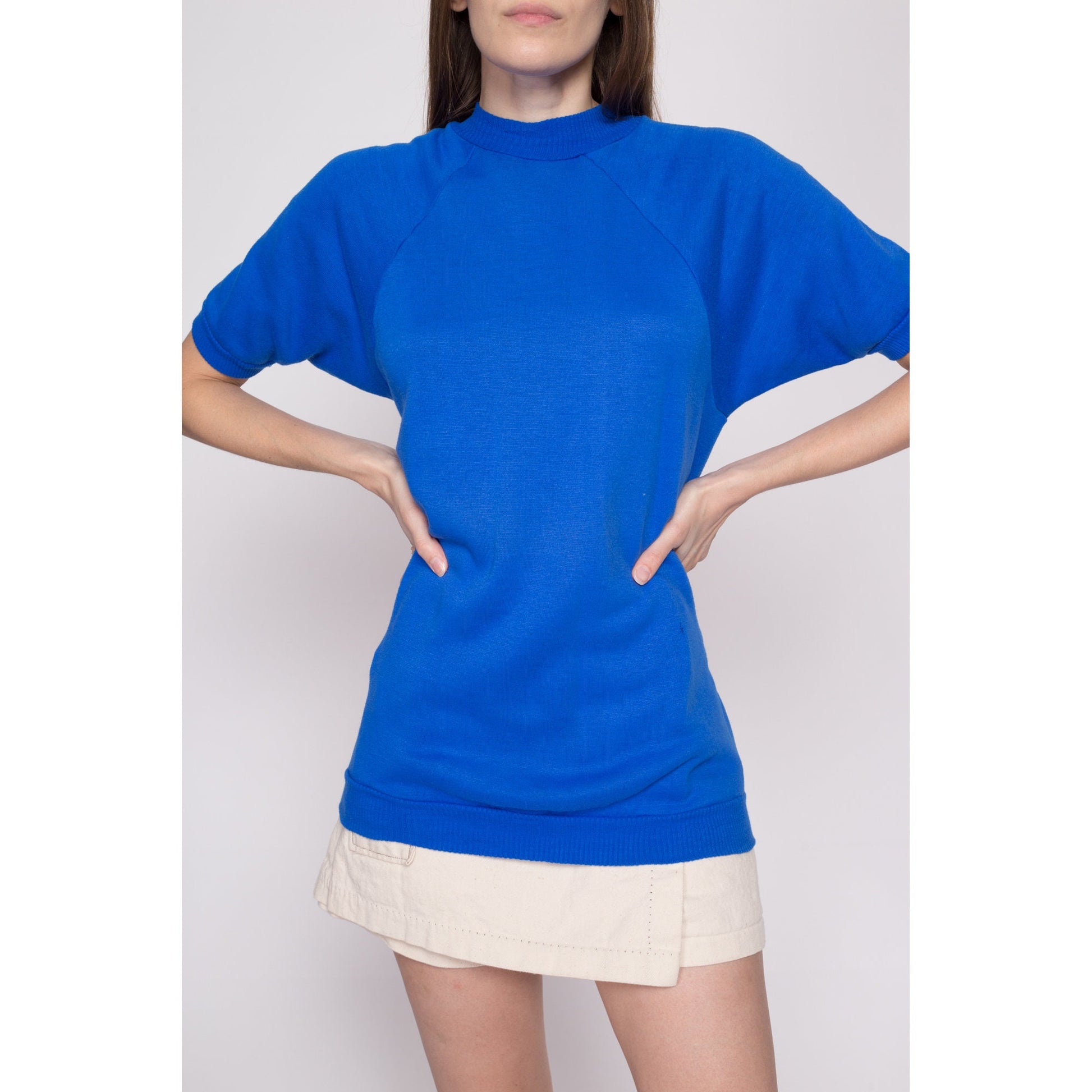 M| 70s Royal Blue Short Sleeve Sweatshirt - Unisex Medium | Vintage Soft Raglan Shirt