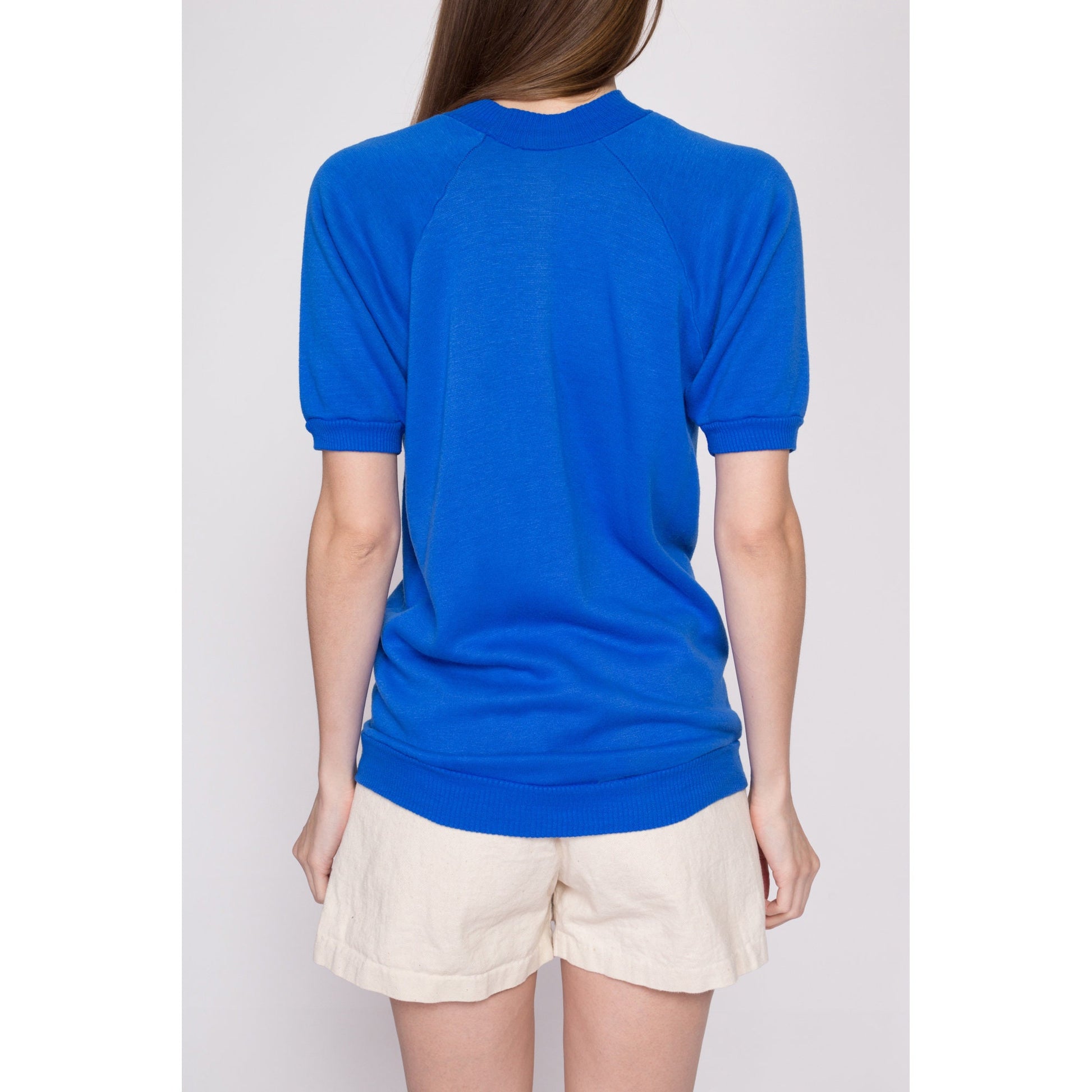 M| 70s Royal Blue Short Sleeve Sweatshirt - Unisex Medium | Vintage Soft Raglan Shirt