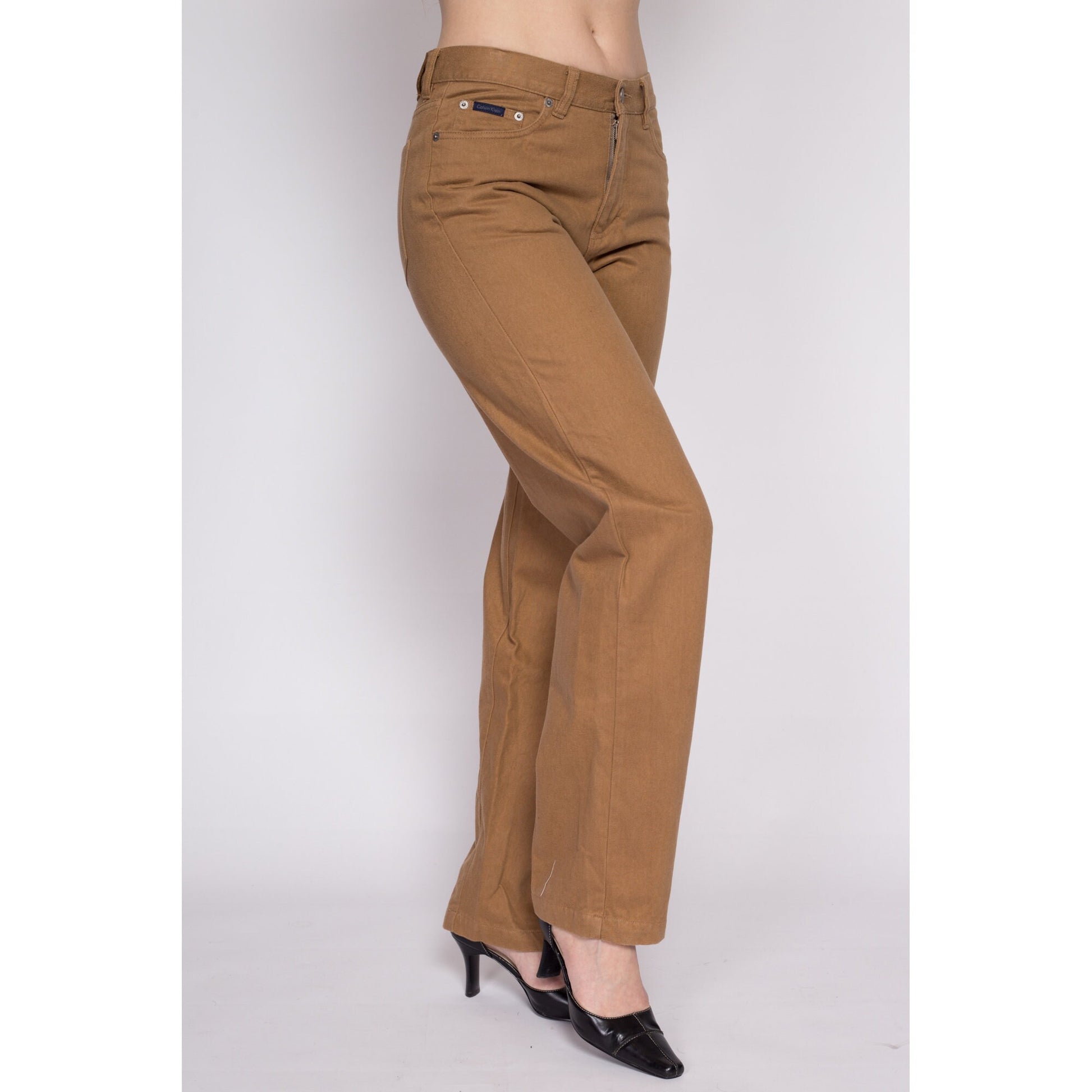 M| 90s Calvin Klein Brown Mid Rise Pants - Medium | Vintage Soft Cotton Straight Leg Trousers
