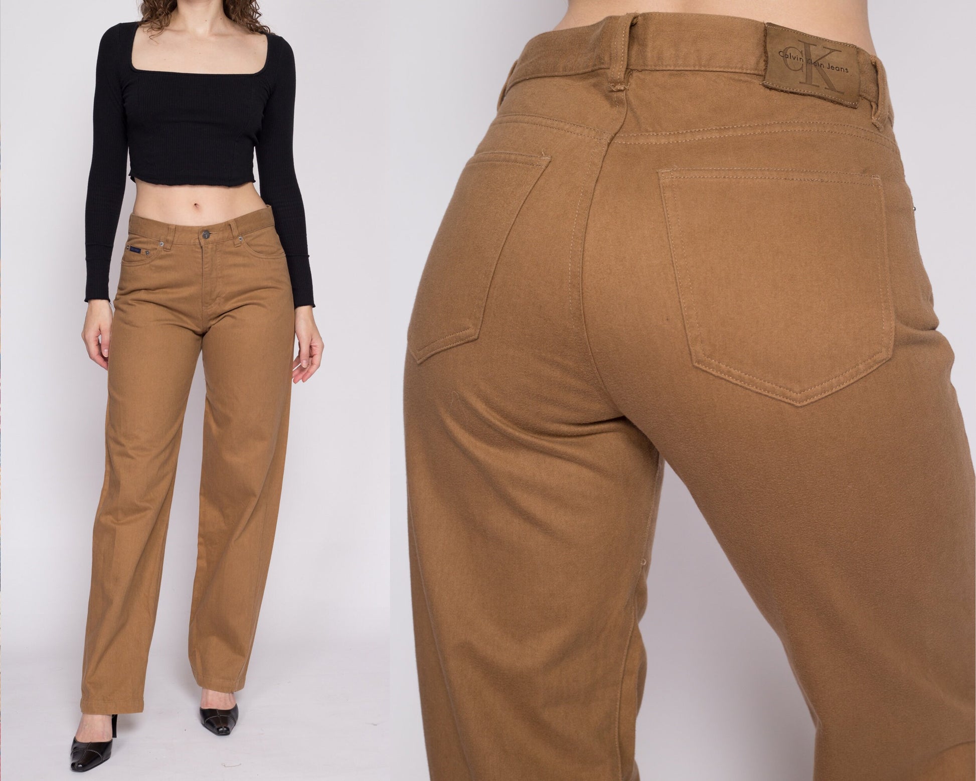 M| 90s Calvin Klein Brown Mid Rise Pants - Medium | Vintage Soft Cotton Straight Leg Trousers