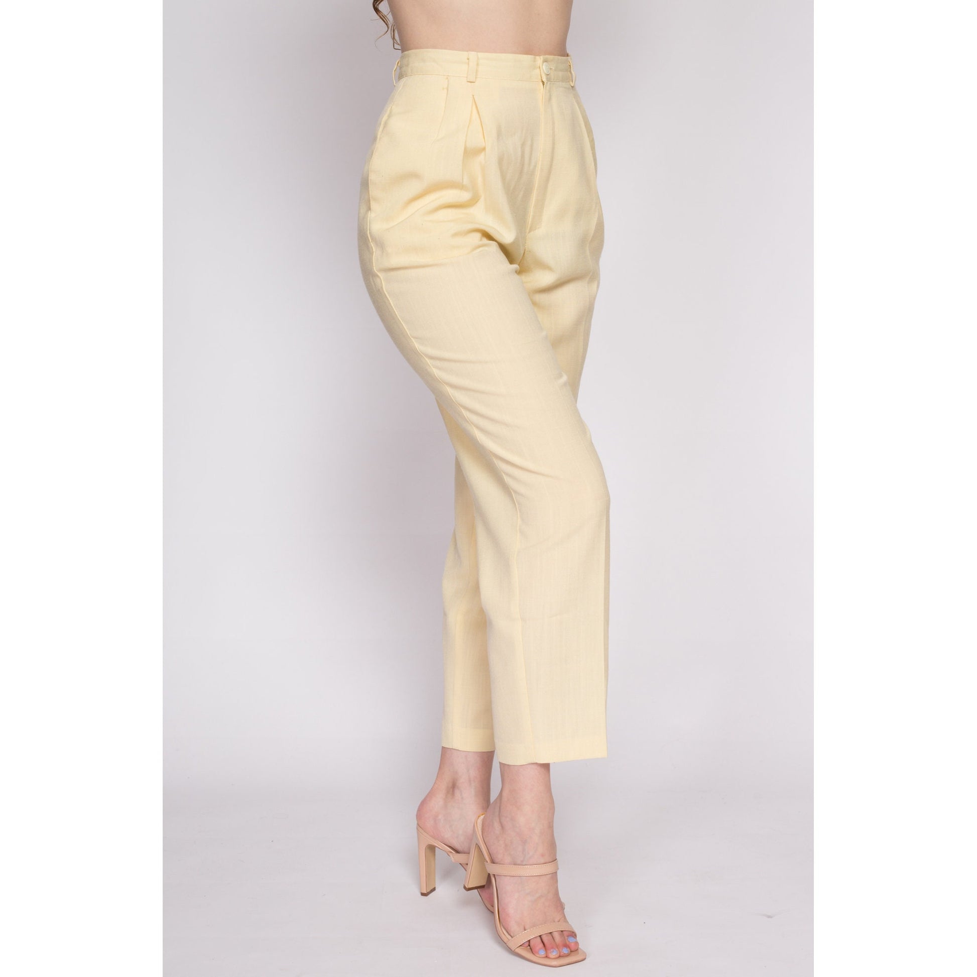 80s Butter Yellow High Waisted Trousers - Medium, 27.5 – Flying