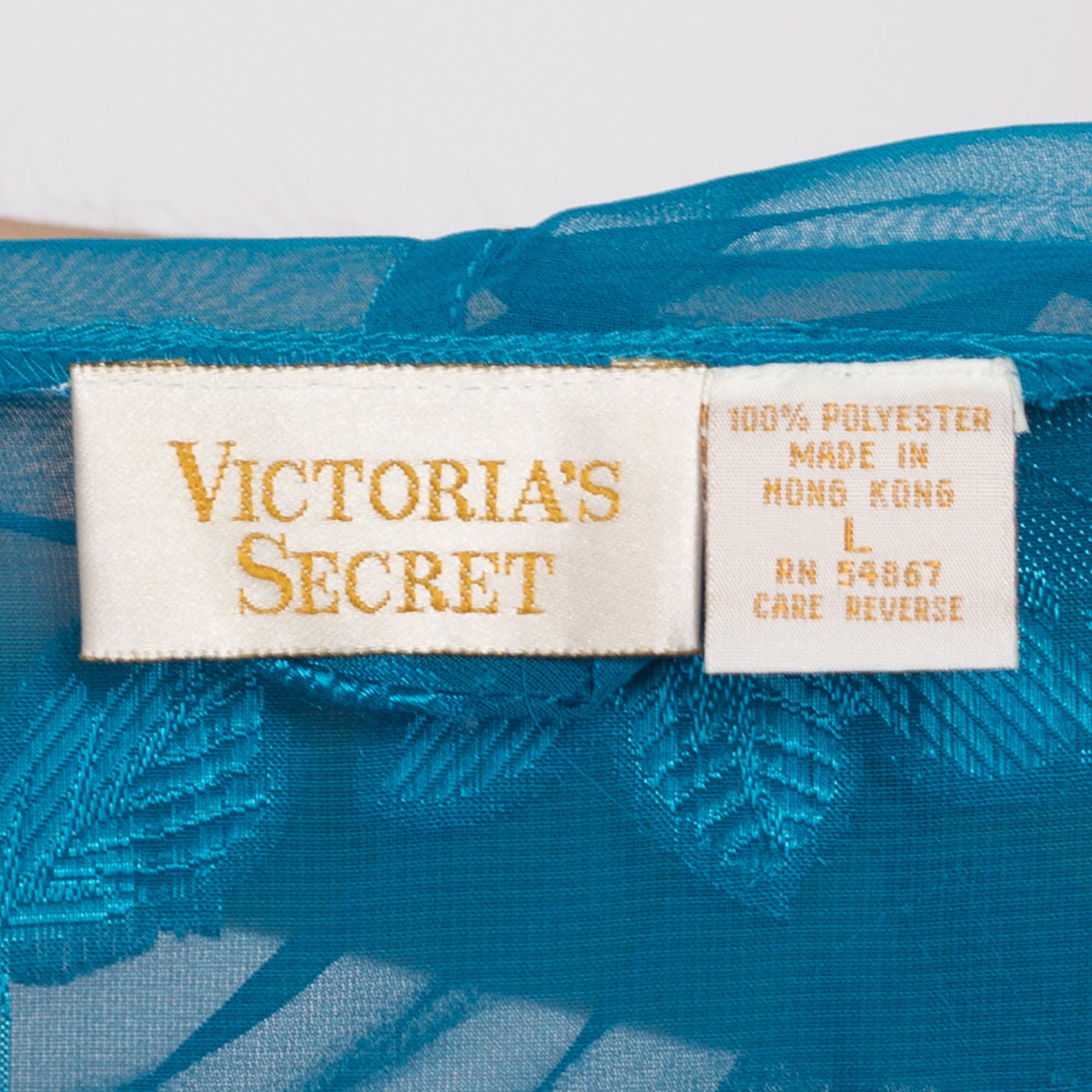 L| 90s Victoria's Secret Sheer Blue Jacquard Robe - Large | Vintage Floral Chiffon Boho Loungewear Kimono