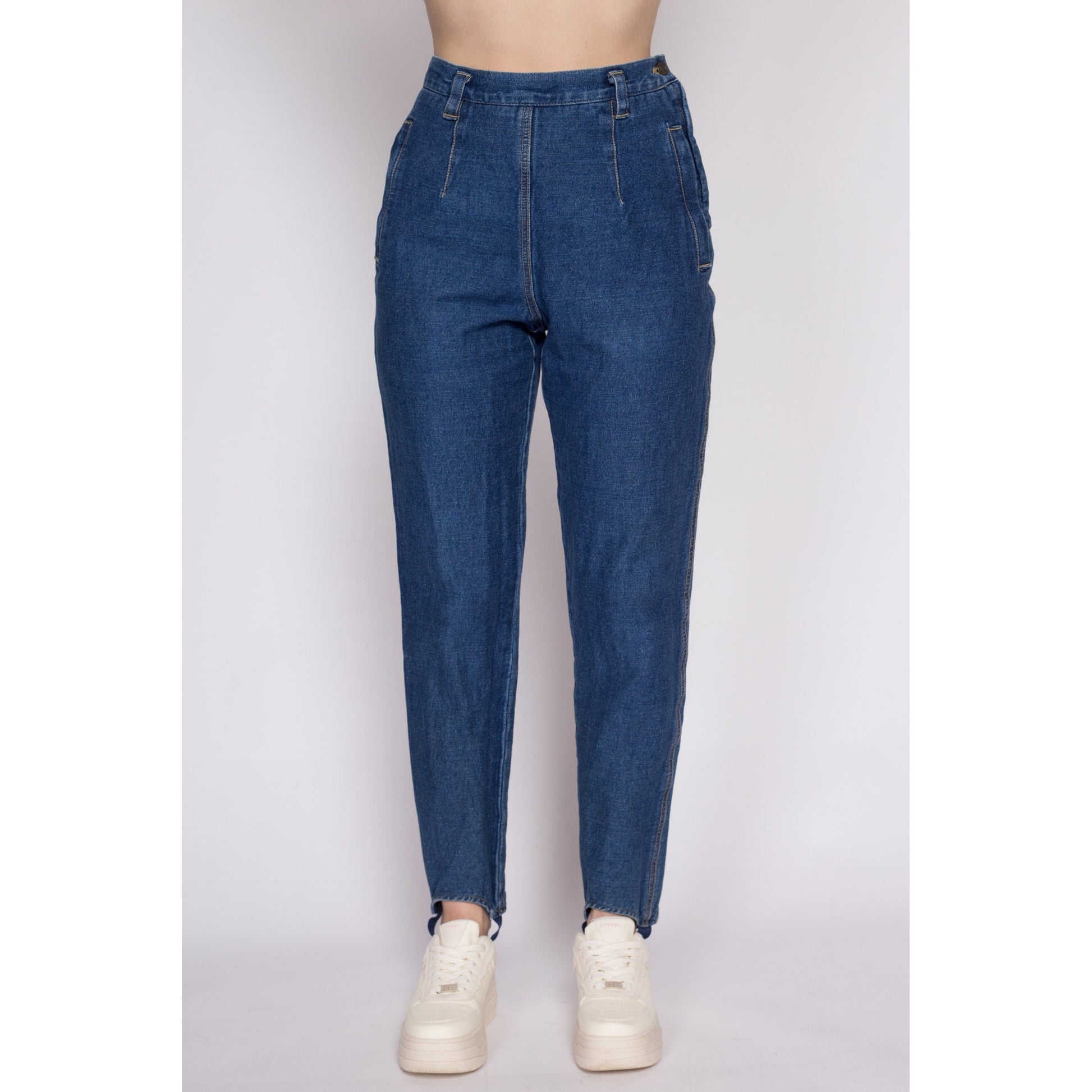 M| 90s Lizwear Stirrup Side Zip Jeans - Medium, 28" | Vintage High Waisted Dark Wash Stretchy Slim Ankle Jeans