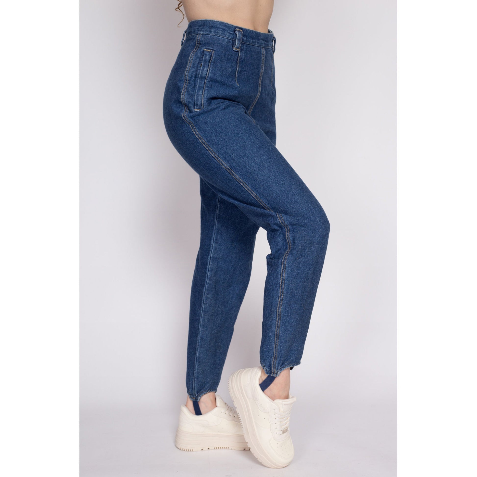 M| 90s Lizwear Stirrup Side Zip Jeans - Medium, 28" | Vintage High Waisted Dark Wash Stretchy Slim Ankle Jeans
