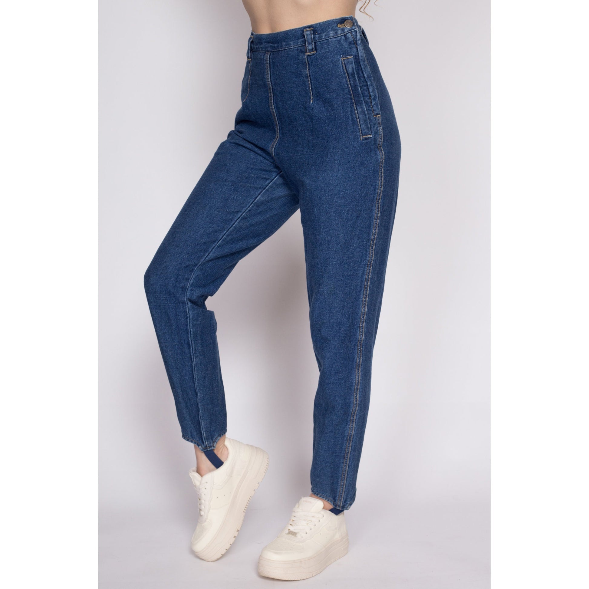 M| 90s Lizwear Stirrup Side Zip Jeans - Medium, 28" | Vintage High Waisted Dark Wash Stretchy Slim Ankle Jeans
