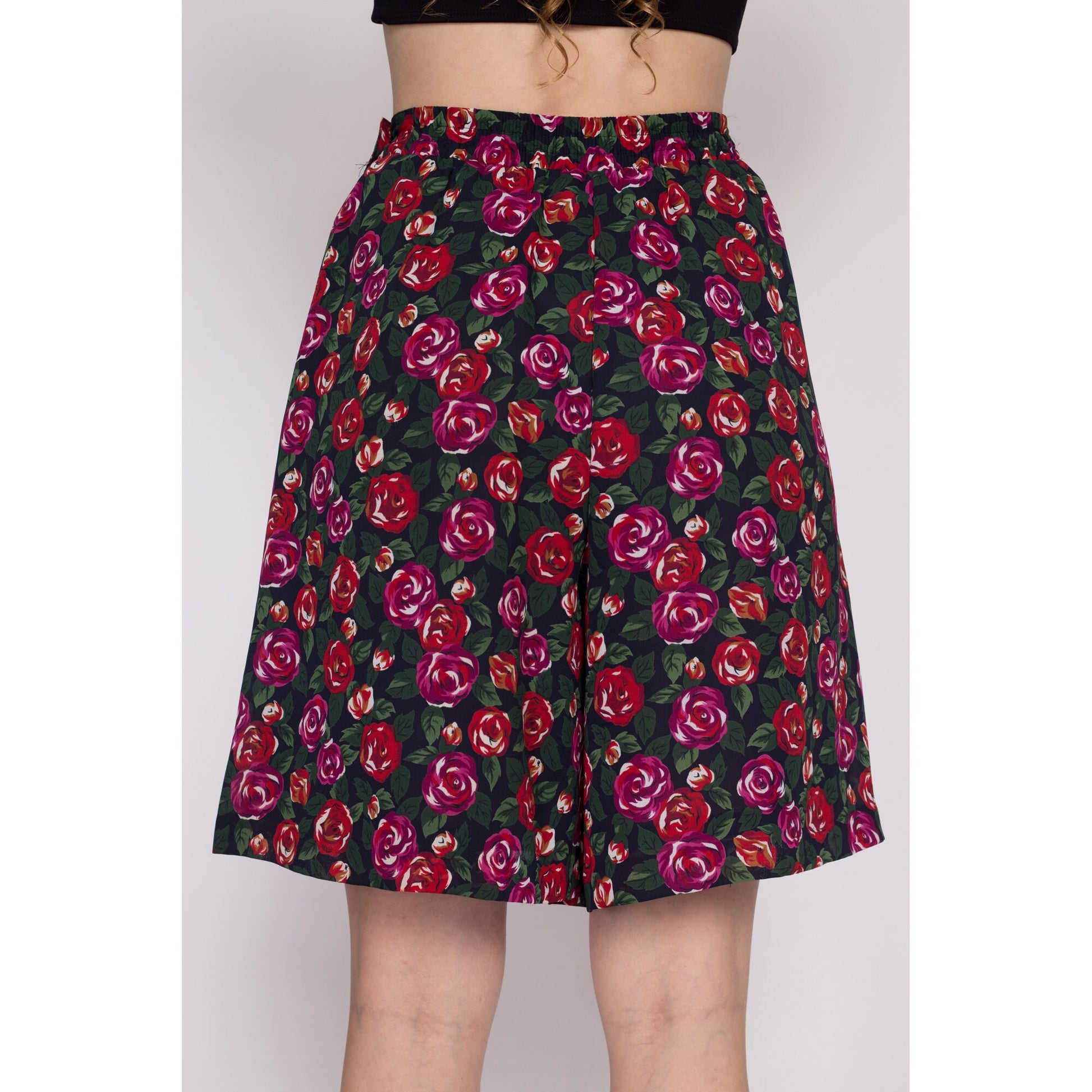L| 90s Flowy Floral Lounge Shorts - Large | Vintage Boho High Waisted Wide Leg Shorts