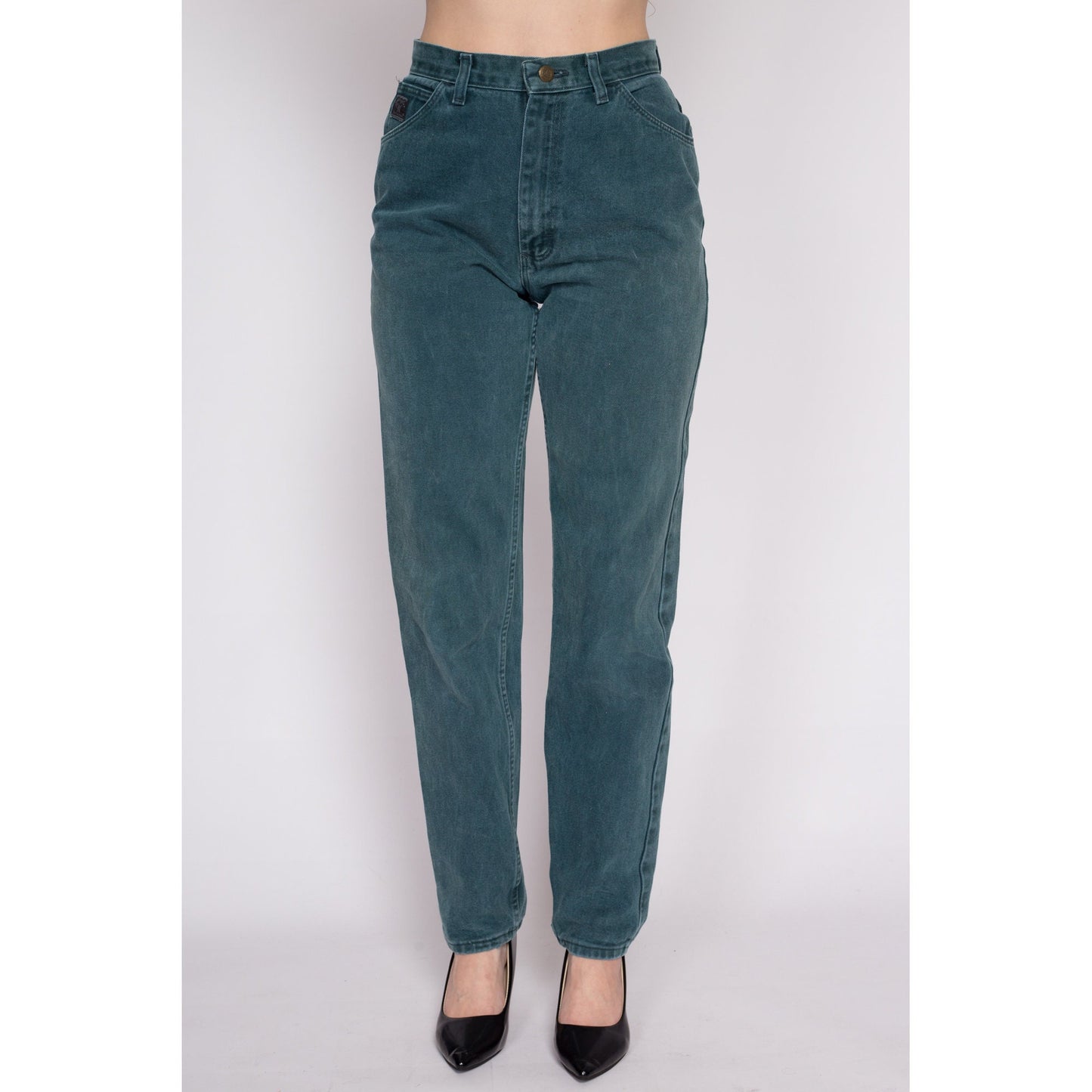 M| 90s Wrangler High Waisted Emerald Green Jeans - Medium, 27.5" | Vintage Denim Tapered Leg Mom Jeans