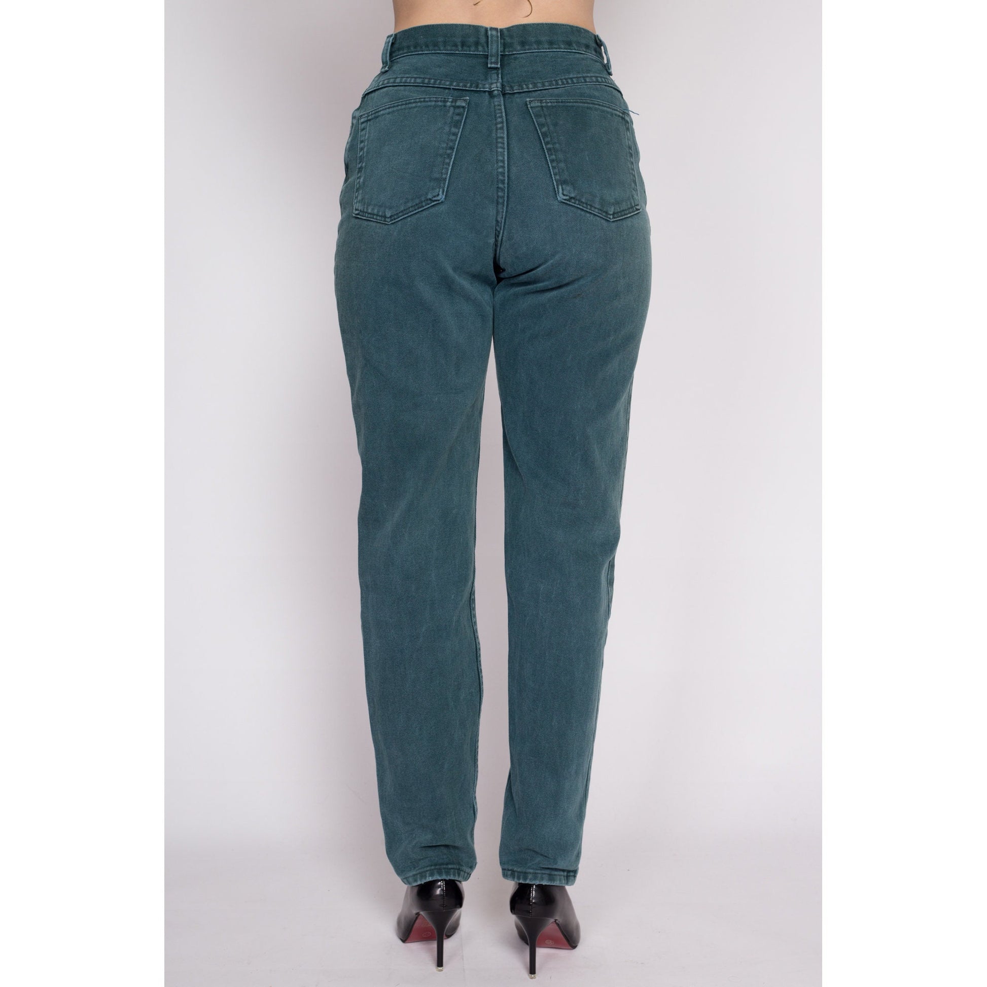 M| 90s Wrangler High Waisted Emerald Green Jeans - Medium, 27.5" | Vintage Denim Tapered Leg Mom Jeans