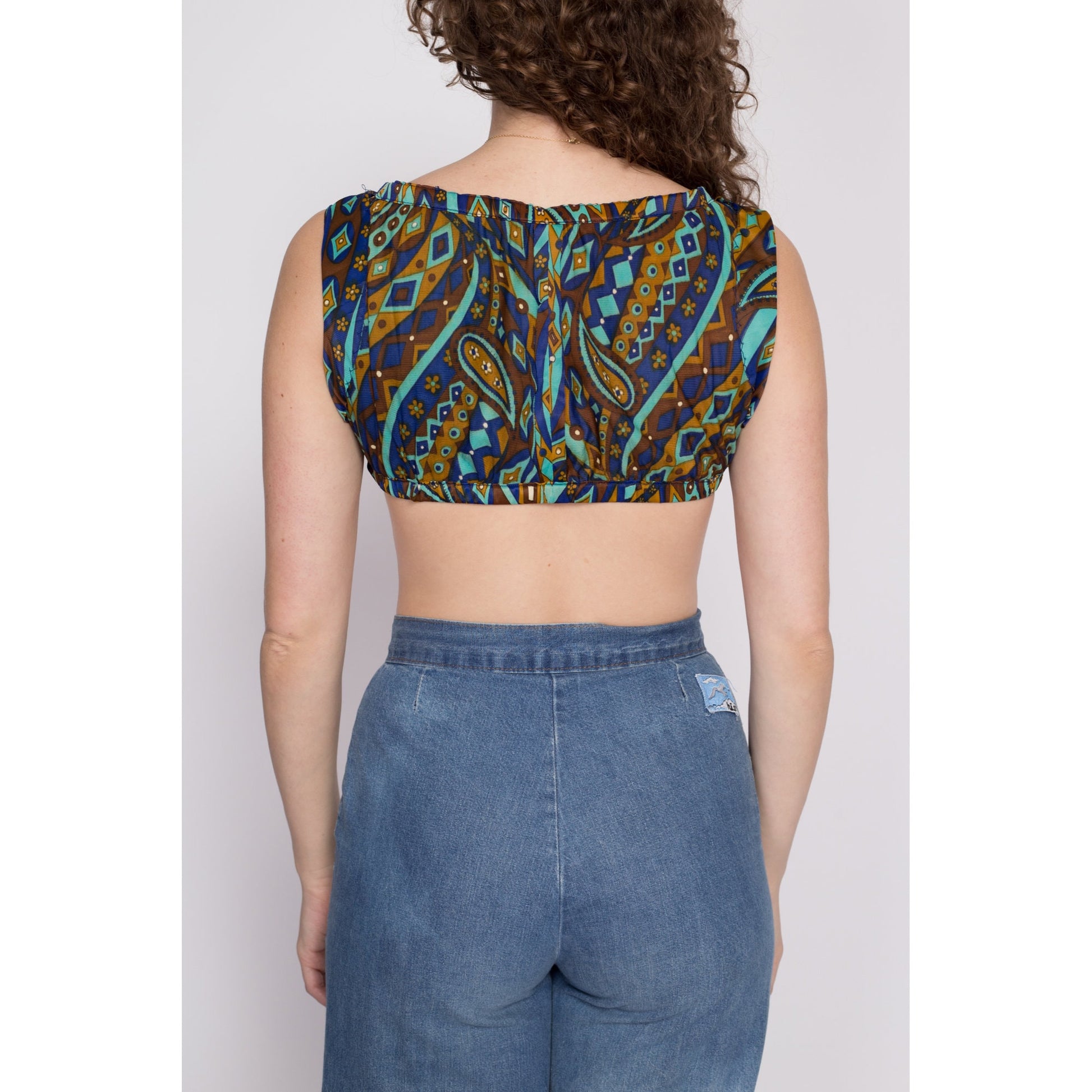 M| Vintage Psychedelic Cropped Tank - Petite Medium | Boho Sleeveless Empire Waist Mini Crop Top