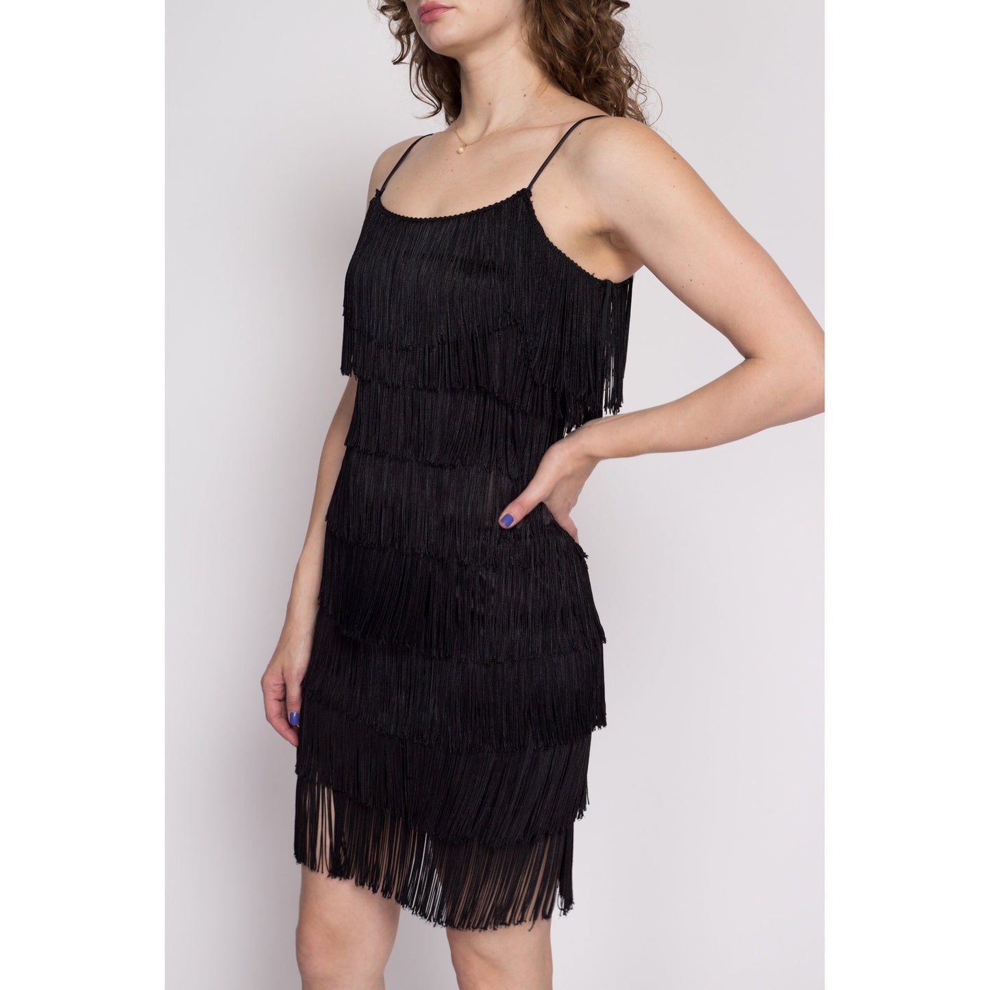 XS-S| 90s Black Fringe Flapper Dress - XS to Small | Vintage 1920s Costume Mini Party Dress