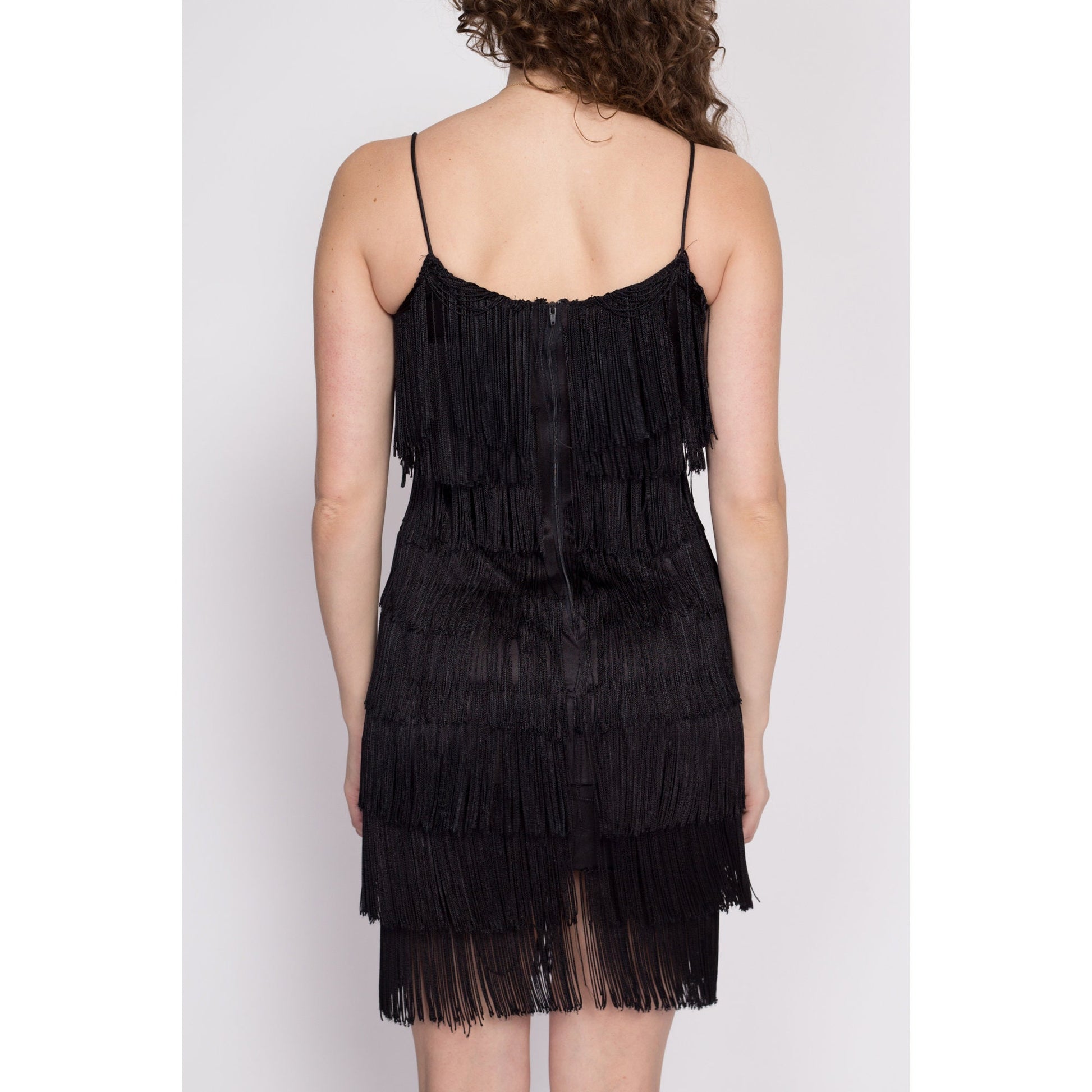 XS-S| 90s Black Fringe Flapper Dress - XS to Small | Vintage 1920s Costume Mini Party Dress