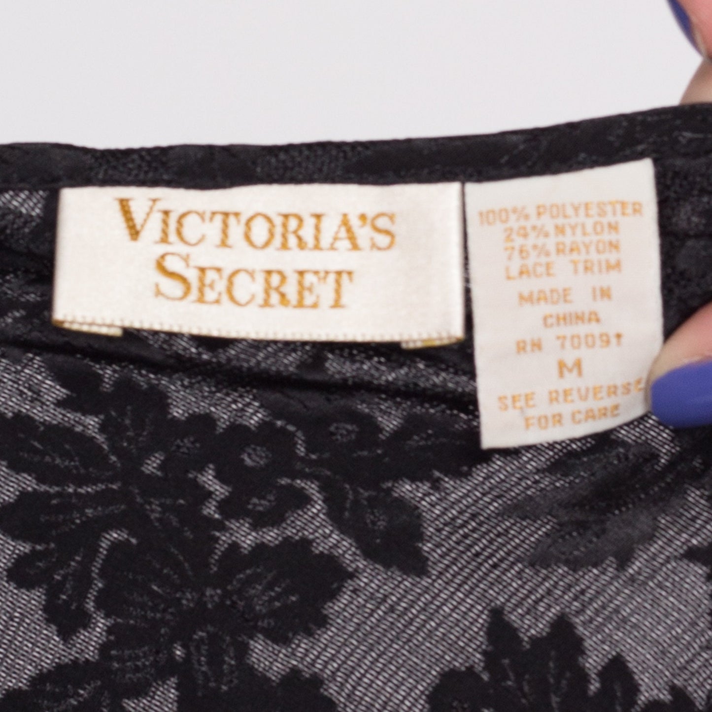 M| 90s Victoria's Secret Black Lingerie Slip Top - Medium | Vintage Lace Trim Floral Jacquard Satin Camisole Tank