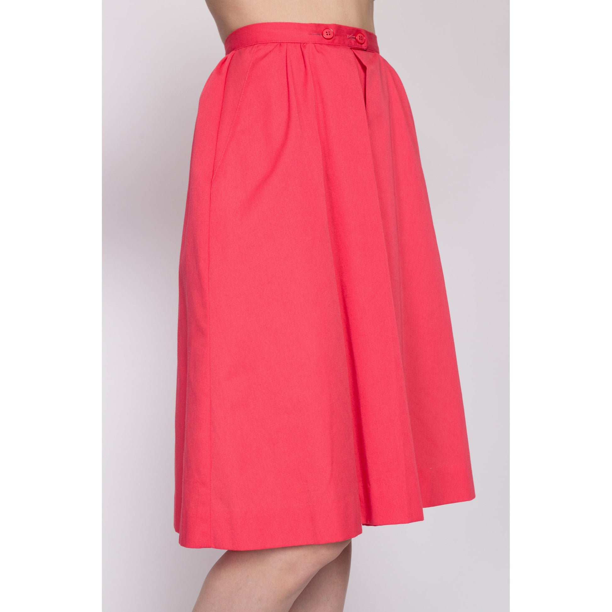 XS| 70s Salmon Pink High Waisted Culotte Skort - Extra Small, 23.5" | Retro Vintage Pantskirt Long Shorts
