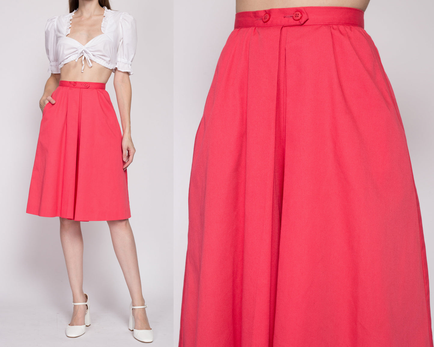 XS| 70s Salmon Pink High Waisted Culotte Skort - Extra Small, 23.5" | Retro Vintage Pantskirt Long Shorts
