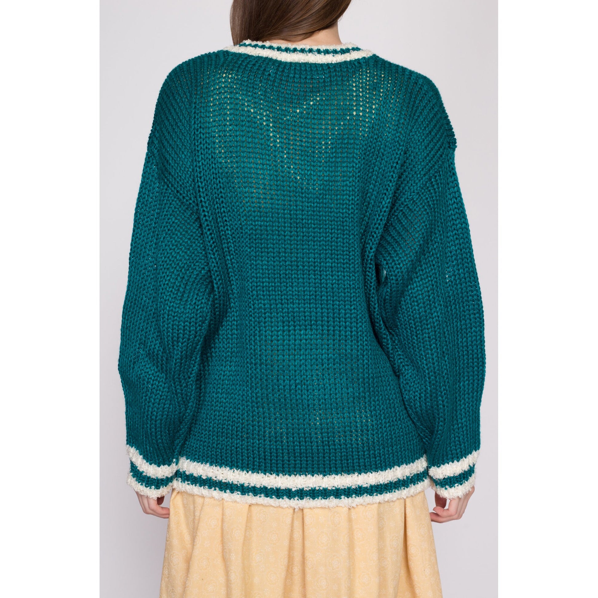 2X| 80s Teddy Bear Novelty Sweater, Deadstock - 2X | Vintage Green Knit Cute Animal Pullover Jumper