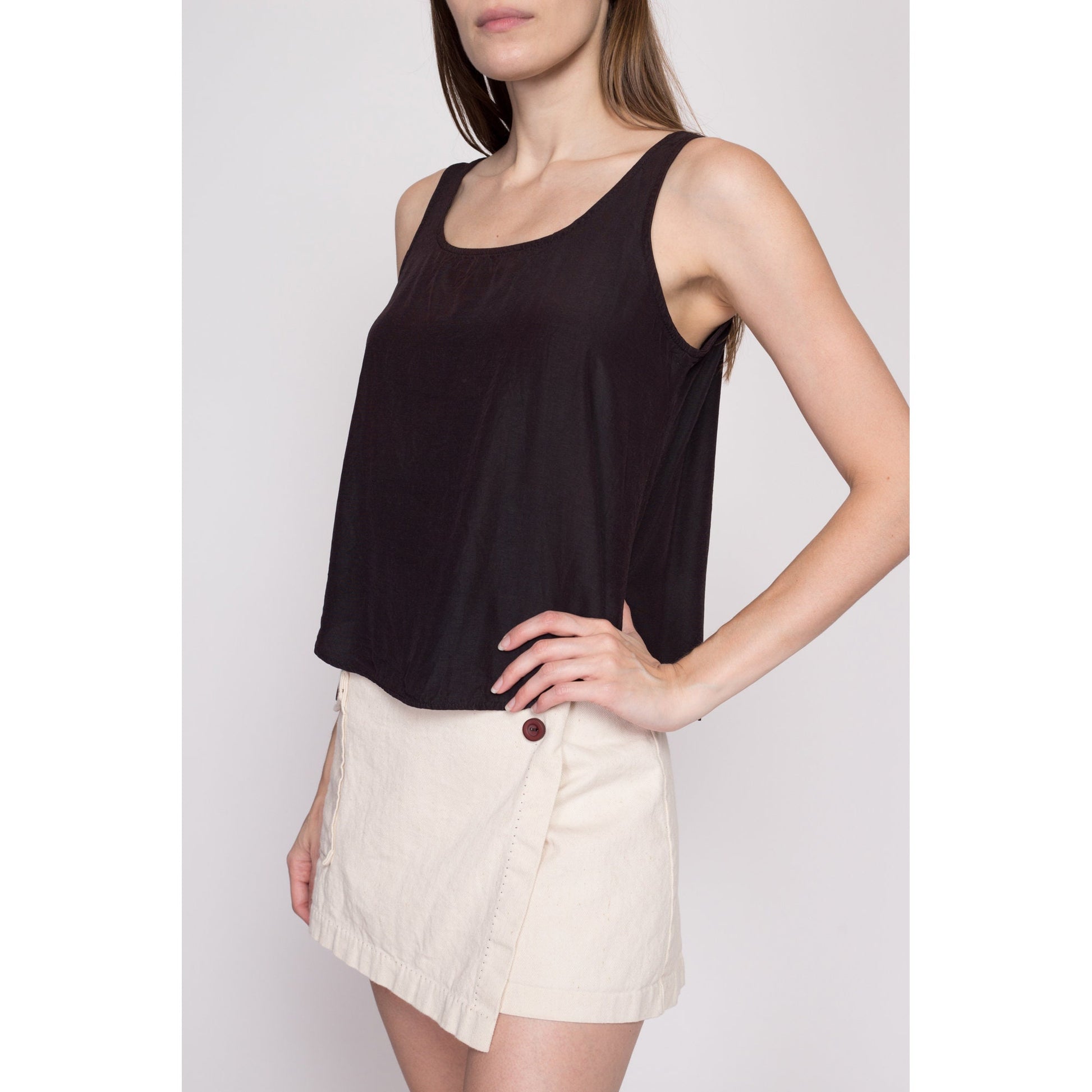 S| 90s Minimalist Scoop Neck Tank - Small | Vintage Faded Black Sleeveless Top