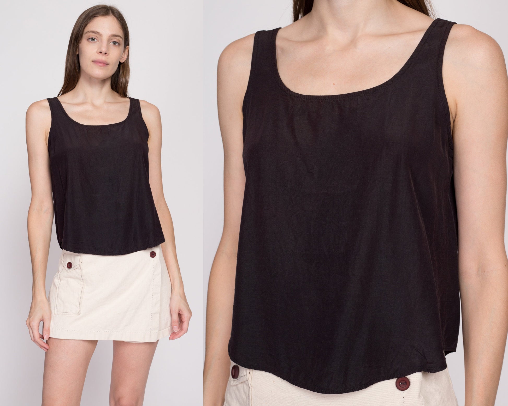 S| 90s Minimalist Scoop Neck Tank - Small | Vintage Faded Black Sleeveless Top