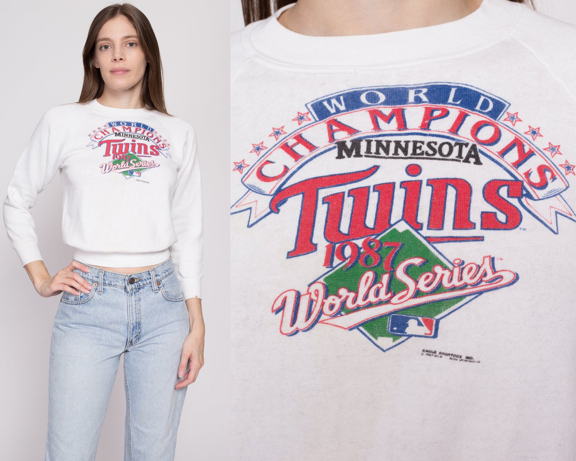 XS| 80s Minnesota Twins World Series Sweatshirt - Petite Extra Small | Vintage 1987 MLB Baseball Raglan Sleeve Crewneck Pullover